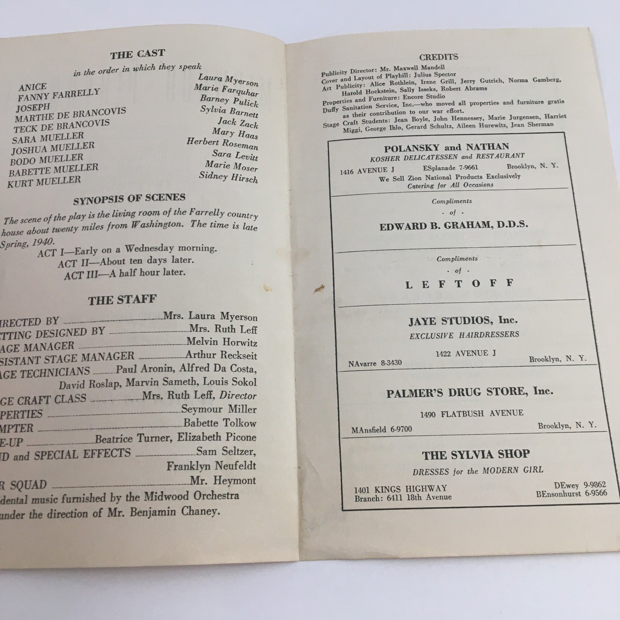 1942 Midwood Playhouse Present Watch On The Rhine A Play by Lillian Hellman