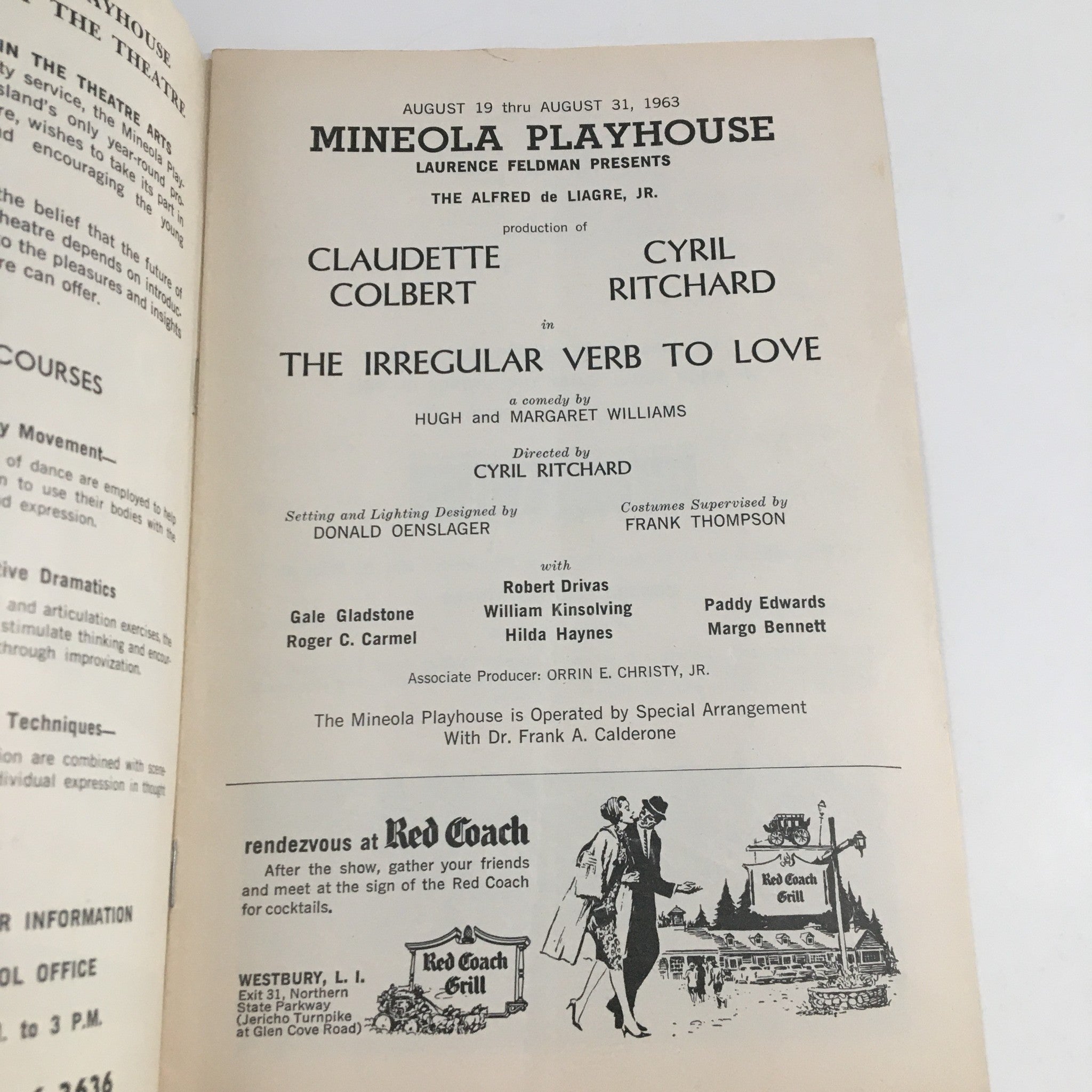 1963 Stagebill Mineola Playhouse Present The Irregular Verb To Love by Cyril R.