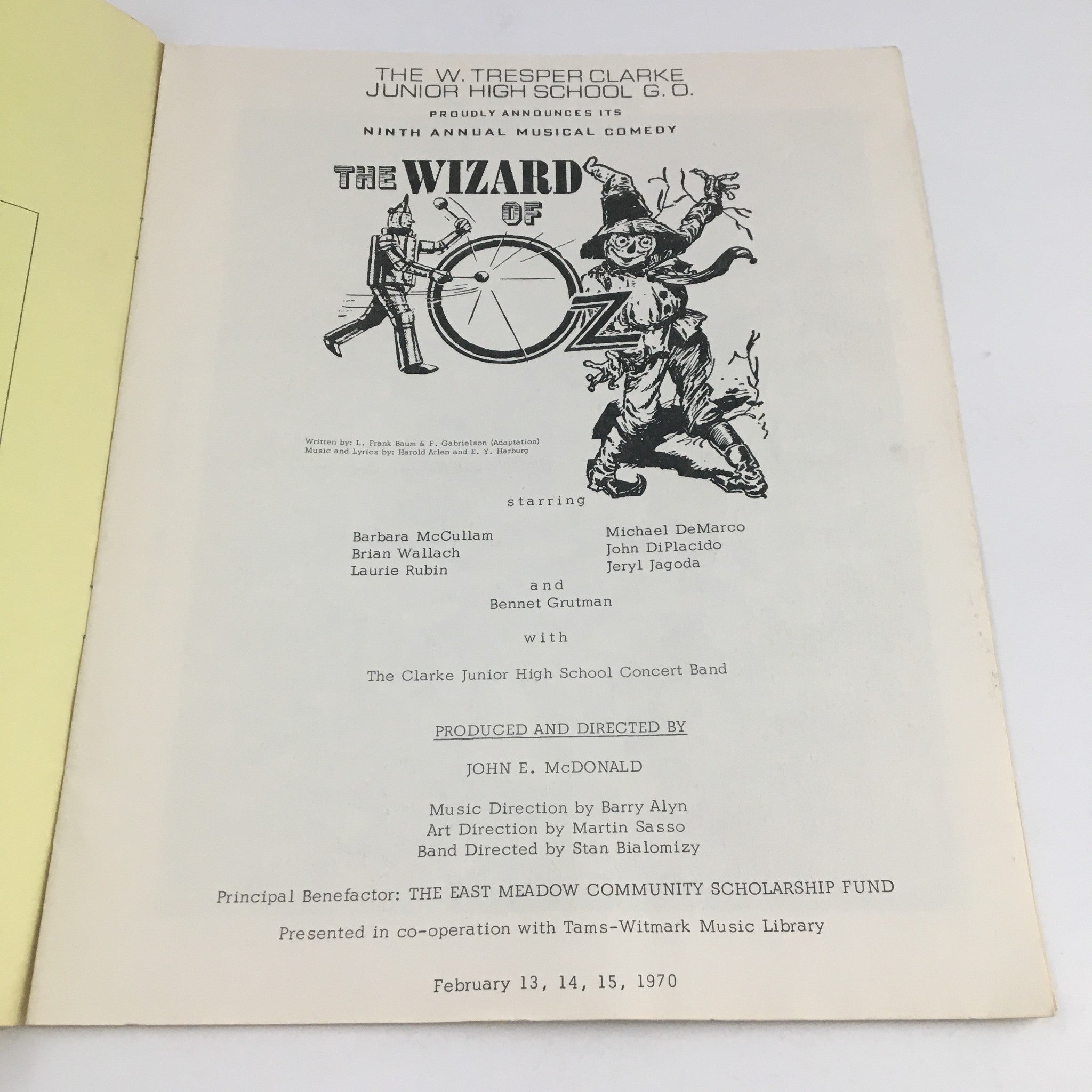 1970 W. Tresper Clark Junior High School Present The Wizard of Oz Musical Comedy