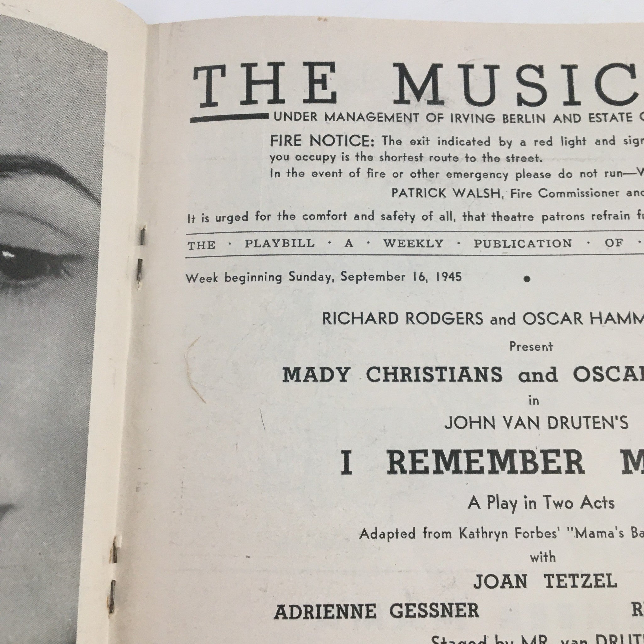 1945 Playbill The Music Box Present John Van Druten's I Remember Mama