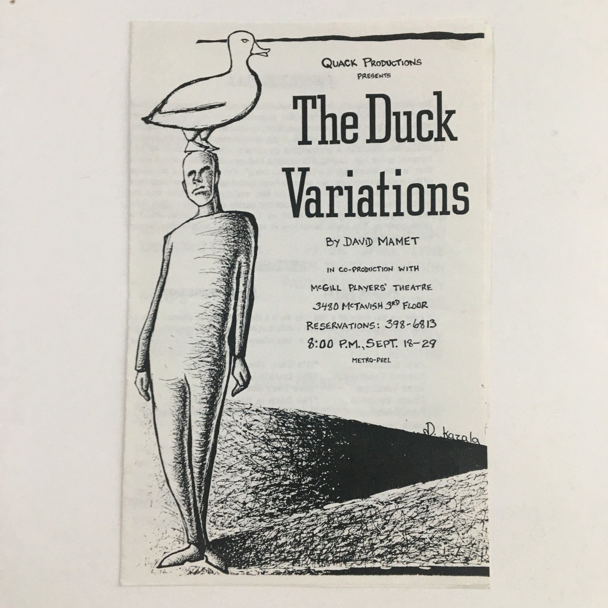 1972 Quack Productions Present The Duck Variations by David Mamet