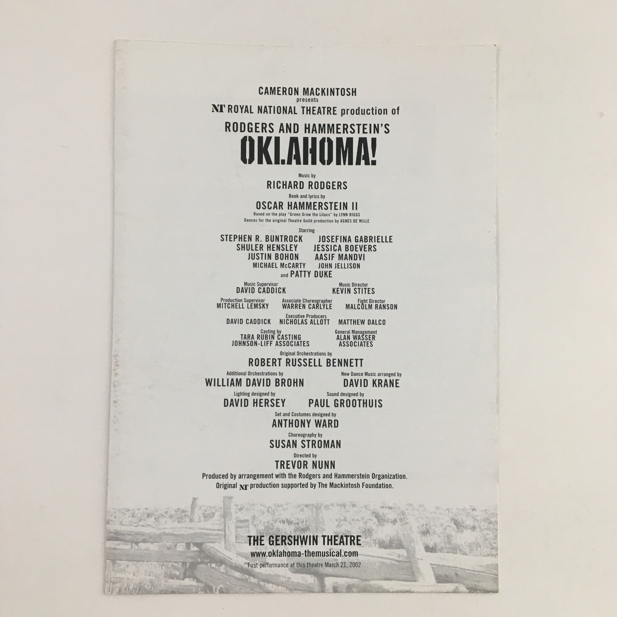 2002 Cameron Mackintosh Royal National Theatre Present Oklahoma by R. Rodgers