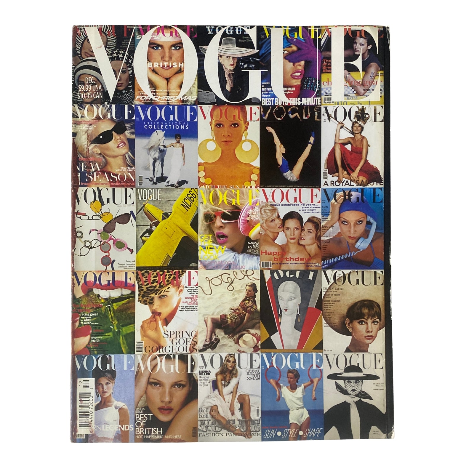 Vogue British Magazine December 2006 cover featuring the International Collections Issue, showcasing a collage of iconic fashion styles and models.