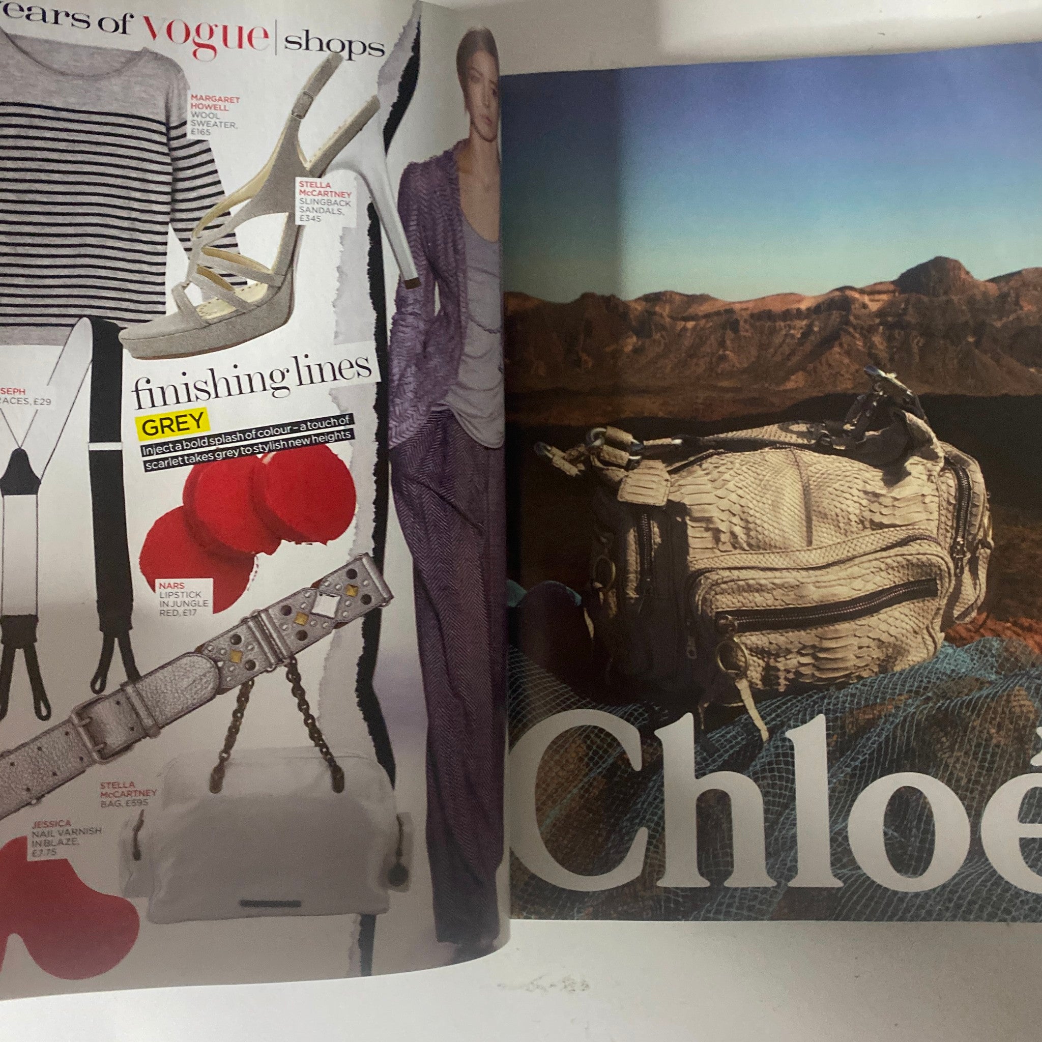 Spread from Vogue British Magazine December 2006 showcasing a detailed feature on Chloe's finishing lines and accessories.