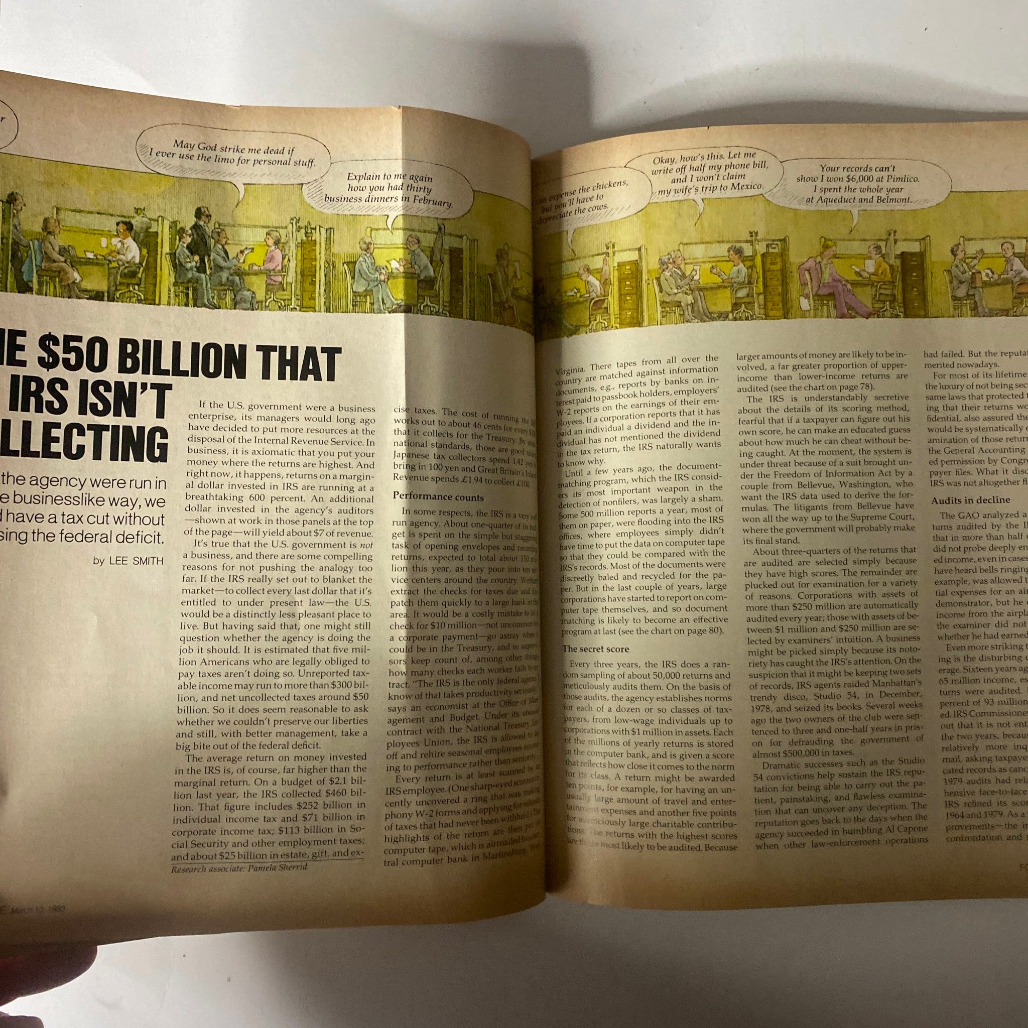 Article spread from Fortune Magazine March 10, 1980, focused on 'The $50 Billion That IRS Isn’t Collecting' with illustrations discussing tax enforcement.