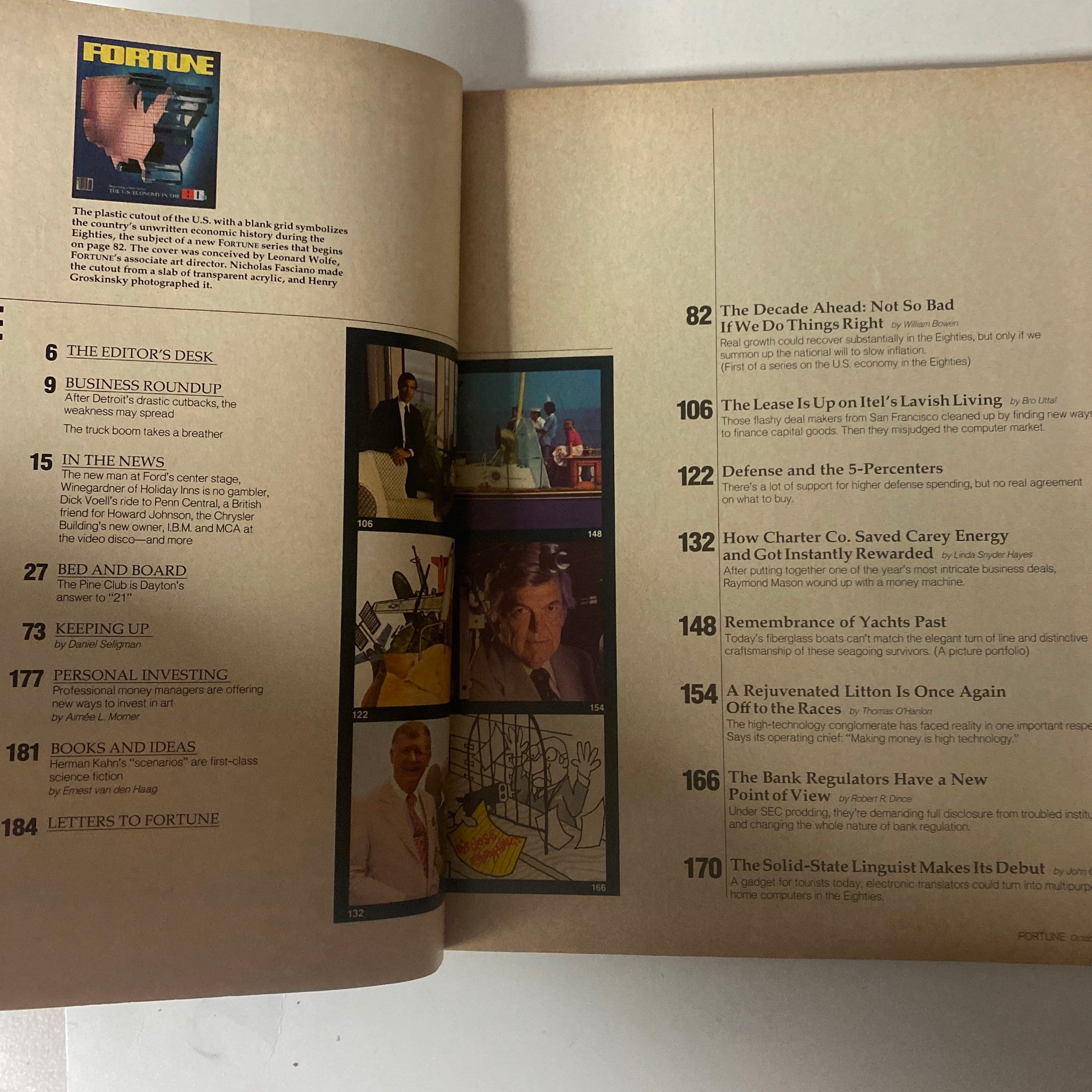 Inside spread of Fortune Magazine, October 8, 1979, outlining featured articles and sections including 'The Decade Ahead: Not So Bad If We Do Things Right'.