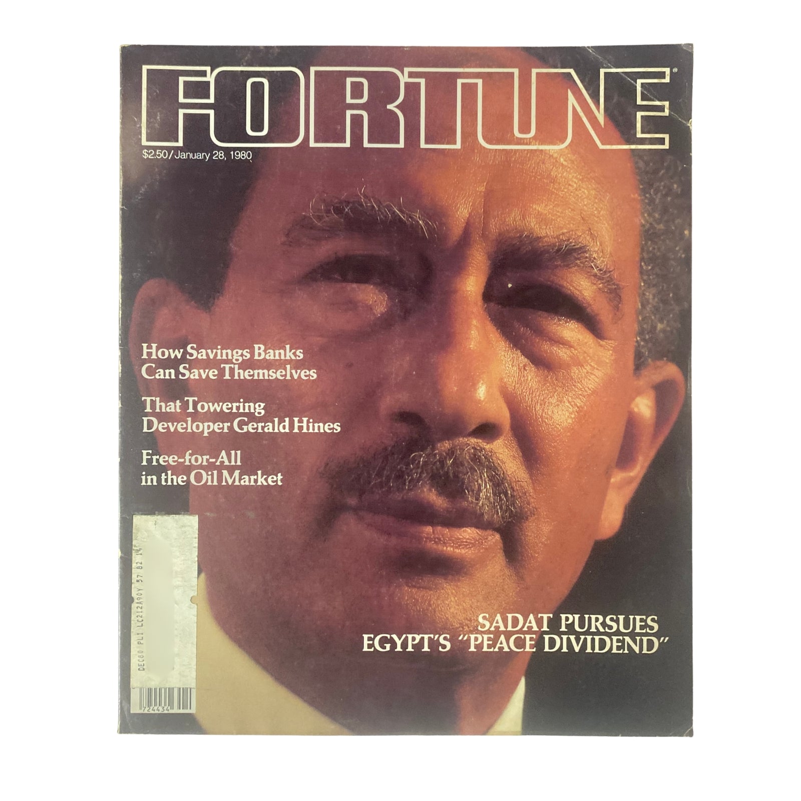 Cover of Fortune Magazine dated January 28, 1980, featuring Anwar El-Sadat of Egypt, with article headlines such as 'How Savings Banks Can Save Themselves' and 'Egypt's Peace Dividend'.