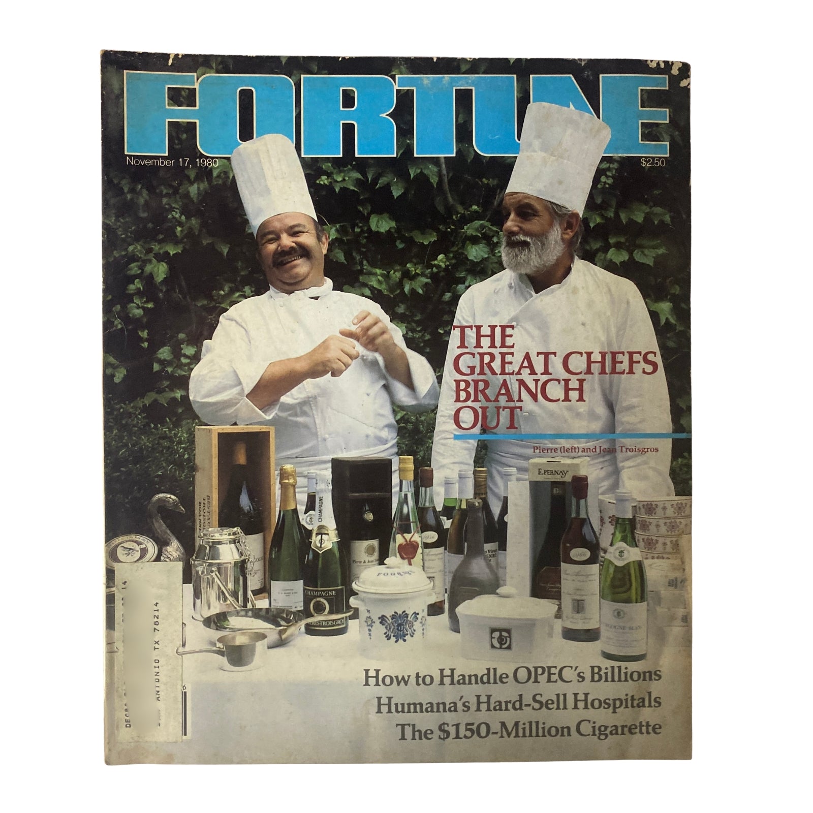 Fortune Magazine November 17, 1980 cover featuring Pierre and Jean Troisgros, renowned chefs, presenting gourmet products for culinary excellence.