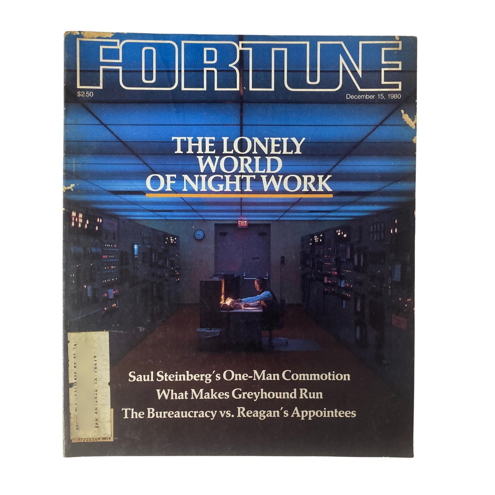Fortune Magazine December 15, 1980 cover featuring the article 'The Lonely World of Night Work' with a moody blue lighting background and a person sitting at a desk surrounded by control panels.