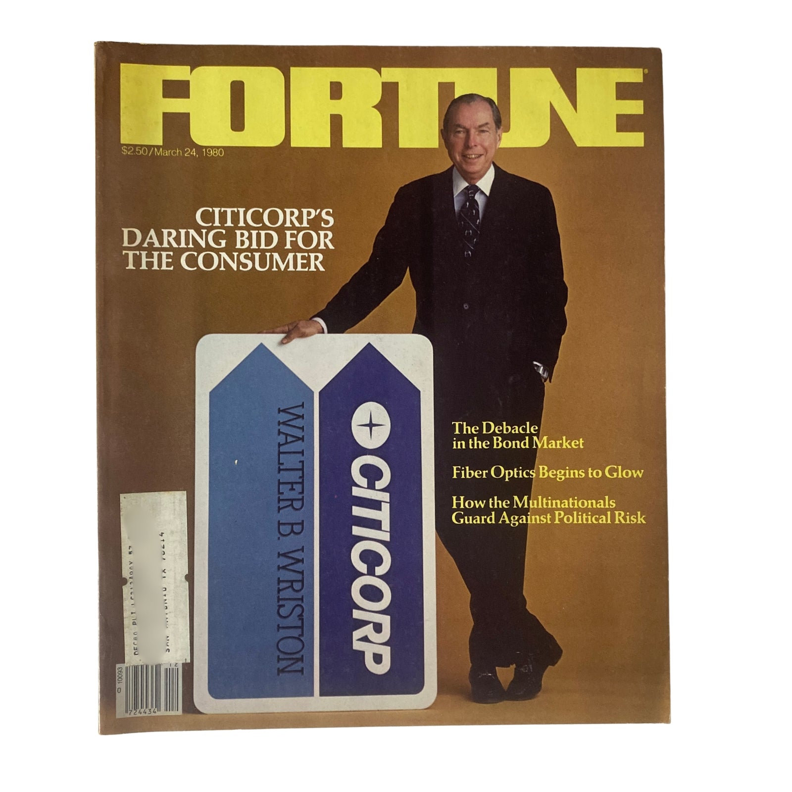 Fortune Magazine cover from March 24, 1980 featuring Walter B. Wriston, CEO of Citicorp, highlighting Citicorp's daring bid for the consumer market.