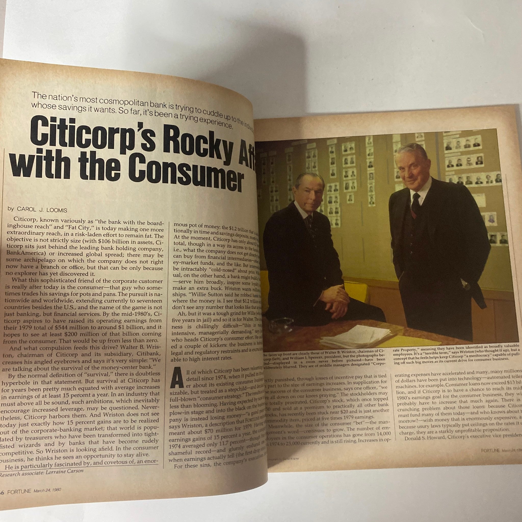Fortune Magazine March 24, 1980 featuring Walter B. Wriston, C.E.O. of Citicorp, highlighting the article 'Citicorp’s Rocky Affair with the Consumer' by Carol J. Loomis.