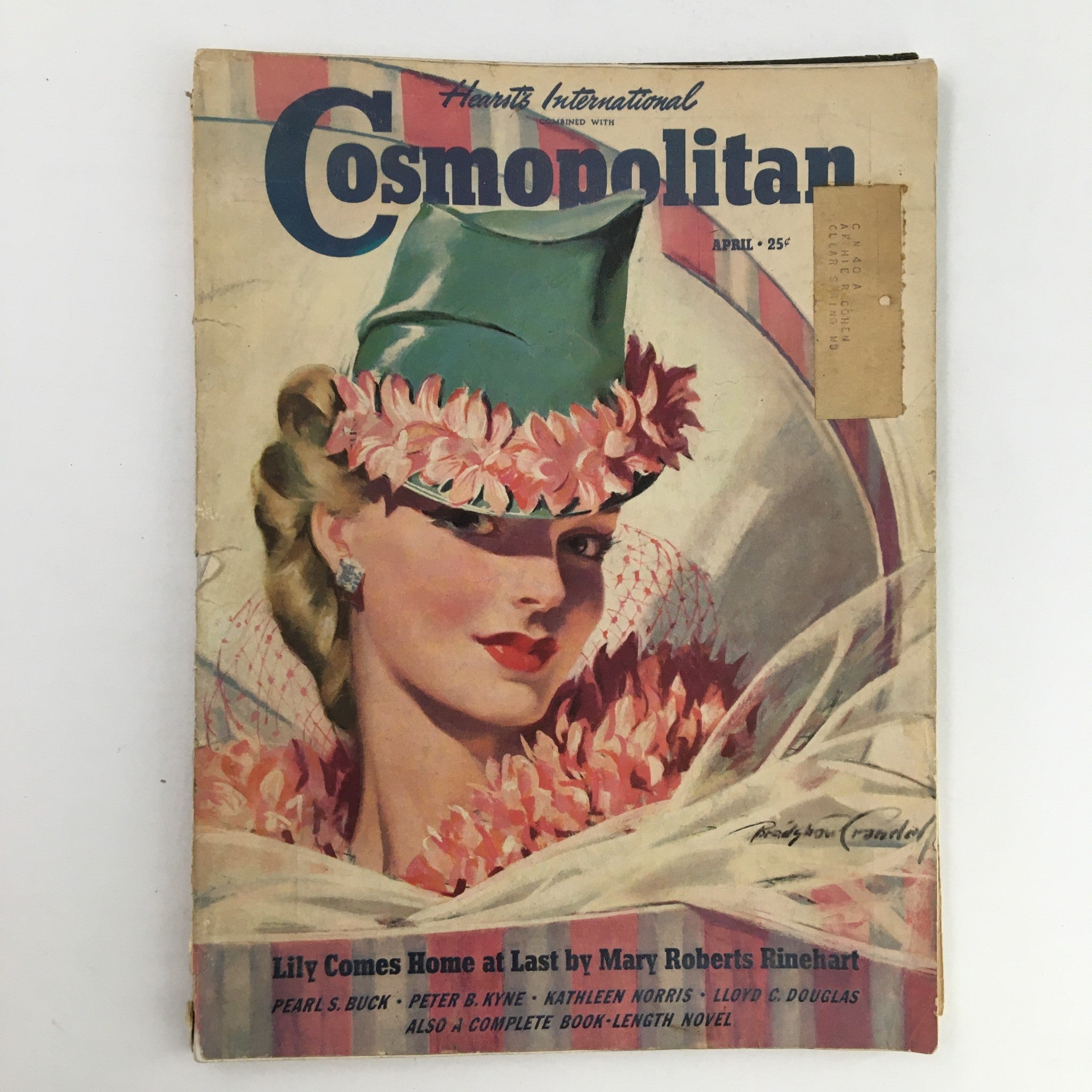 Cover of VTG Cosmopolitan Magazine April 1940 featuring the story 'Lily Comes Home At Last' by Mary Rinehart, showcasing vintage fashion and artwork.
