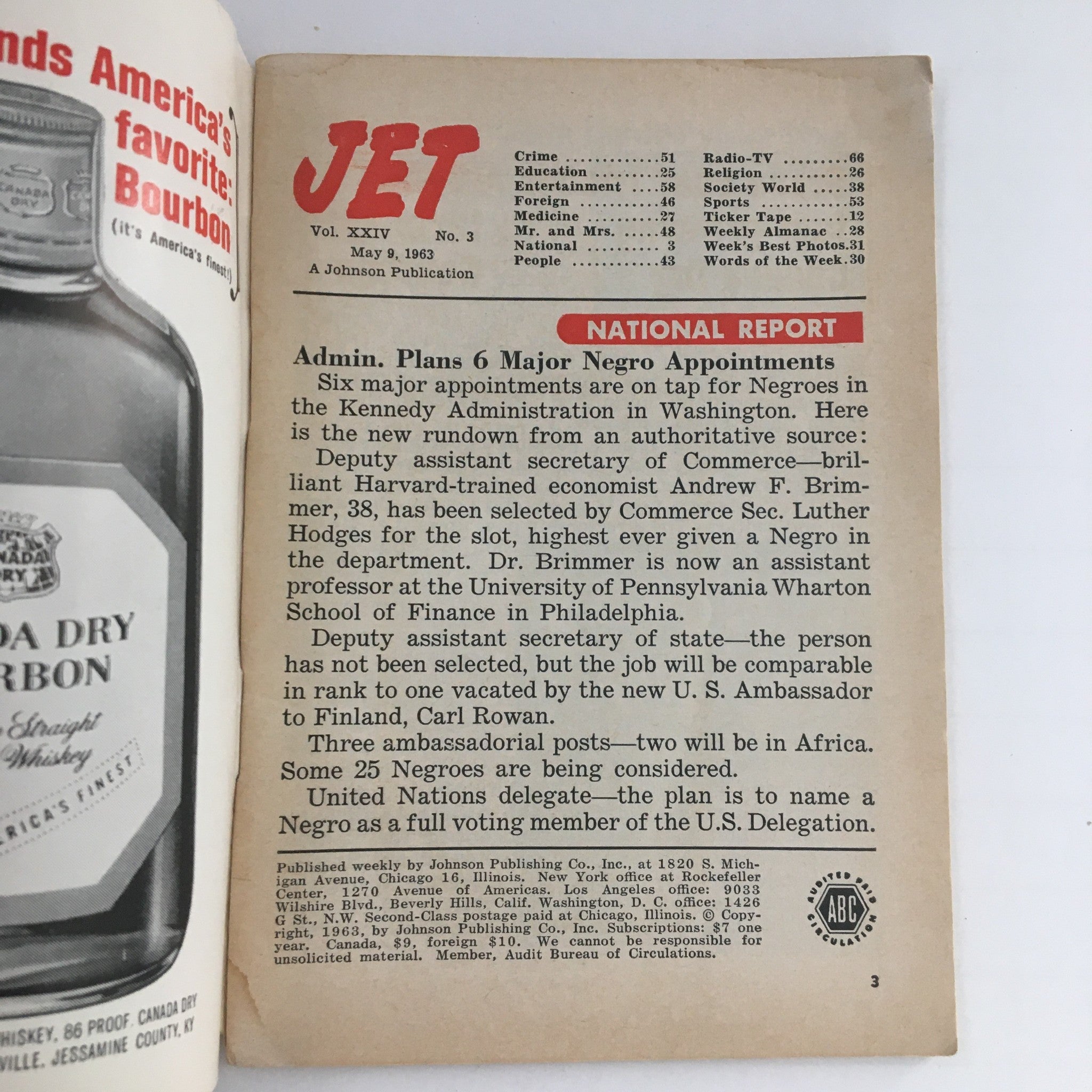 Interior page of Jet Magazine from May 9, 1963, displaying an article about national appointments, contributing to the magazine's historical significance.
