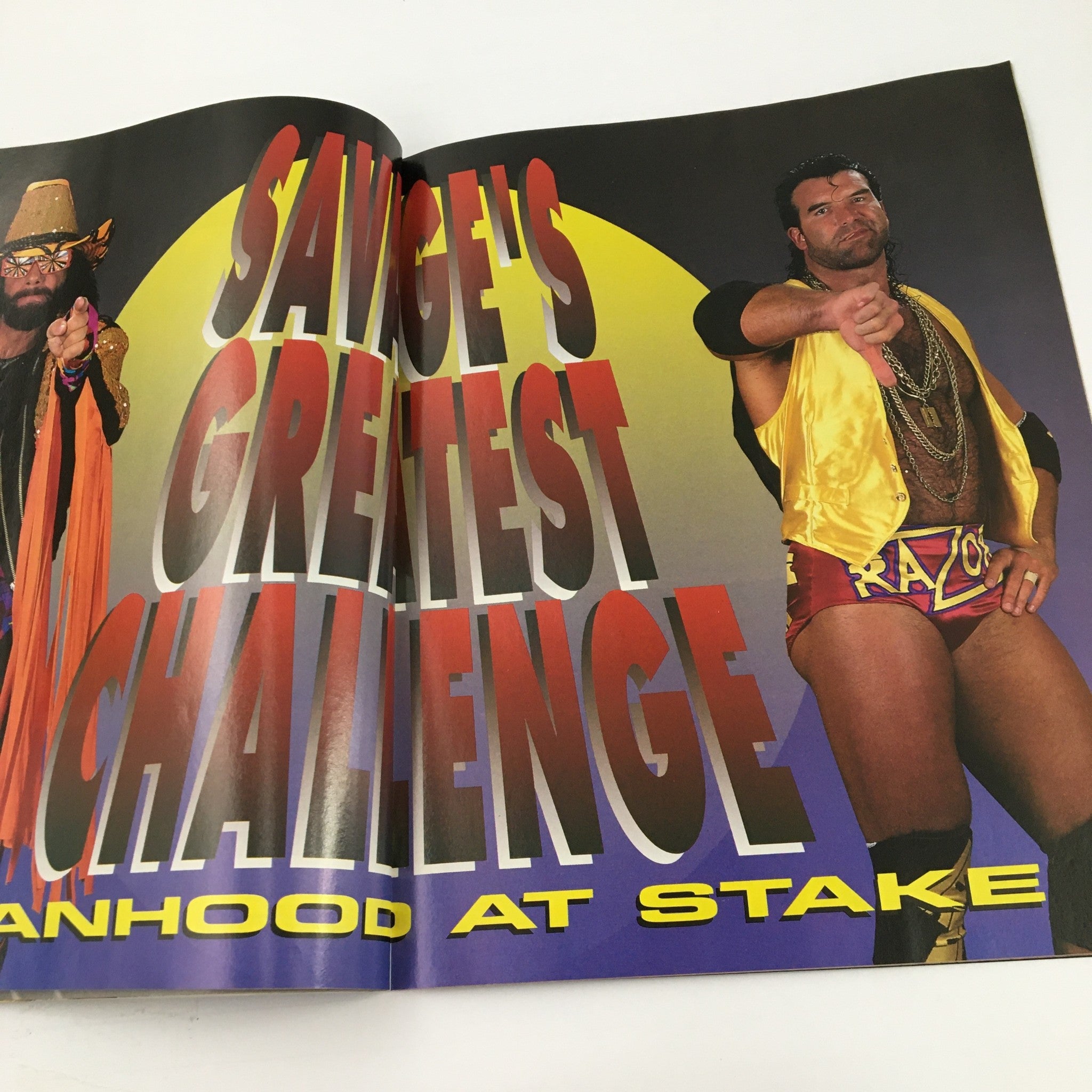 WWF Magazine November 1992 page titled 'Savage's Greatest Challenge' featuring Macho Man Randy Savage and Razor Ramon.