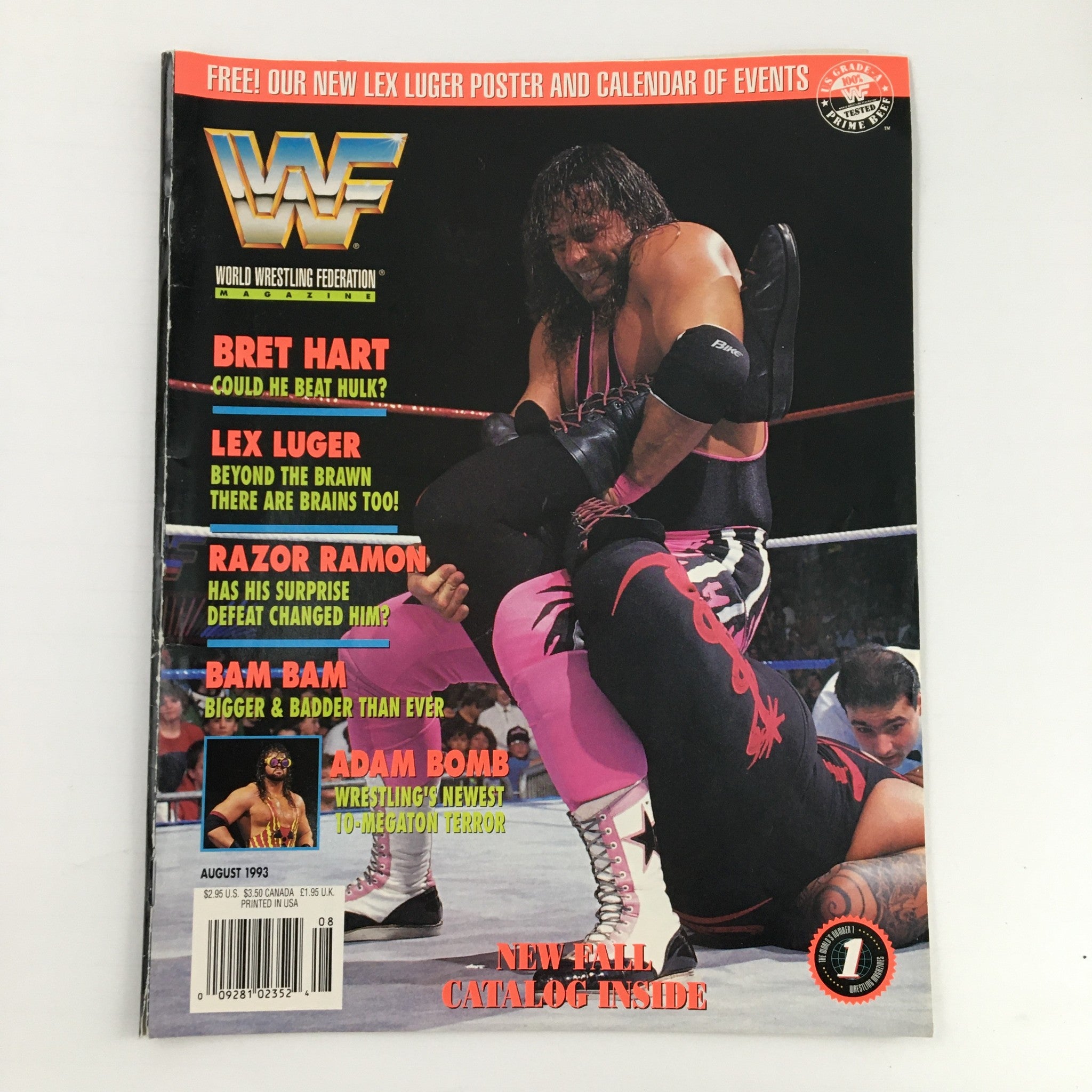 WWF Magazine August 1993 Bret Hart, Lex Luger, Razor Ramon & Adam Bomb No Label