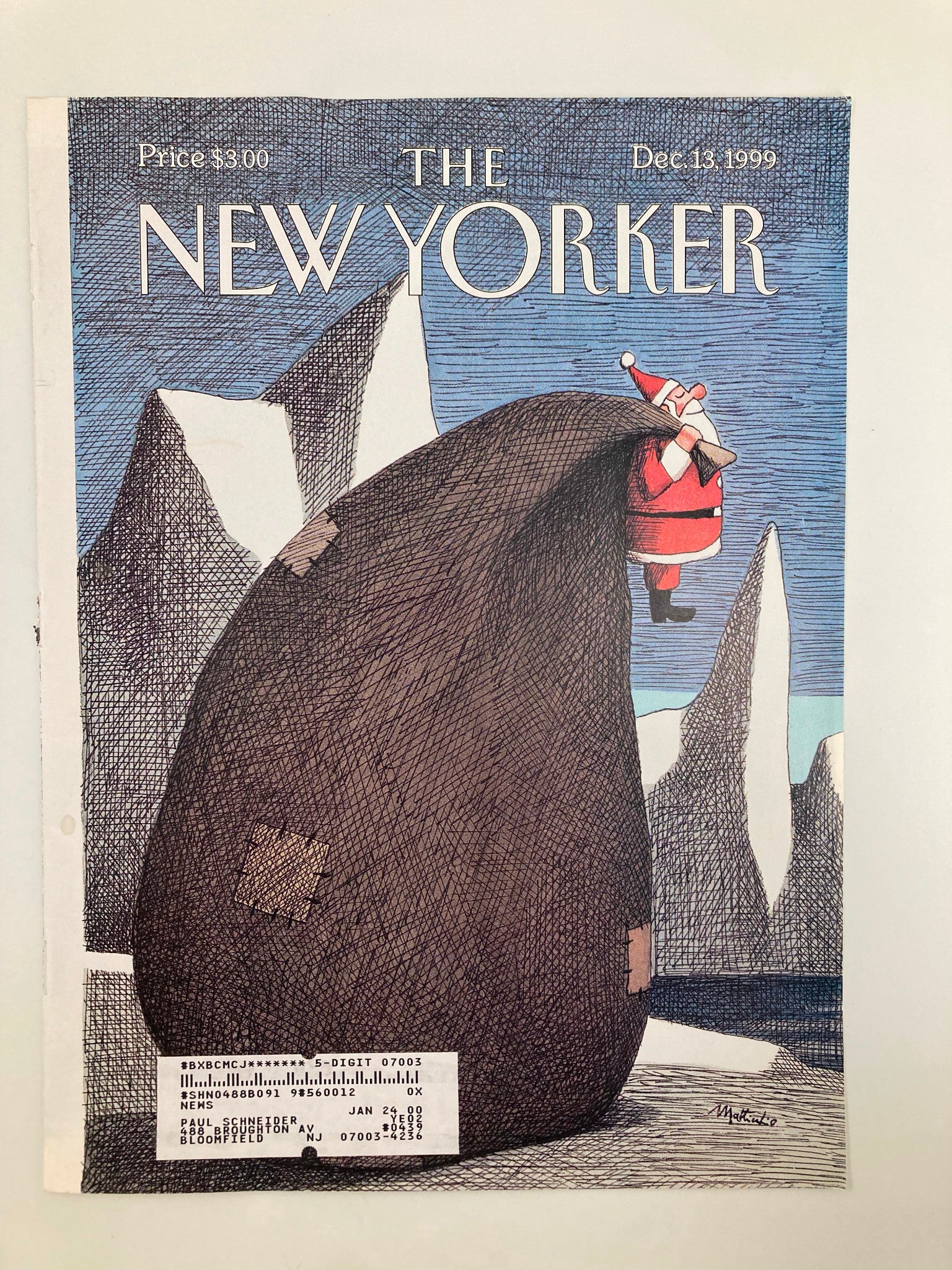 COVER ONLY The New Yorker December 13 1999 The Big Bag by Franco Matticchio