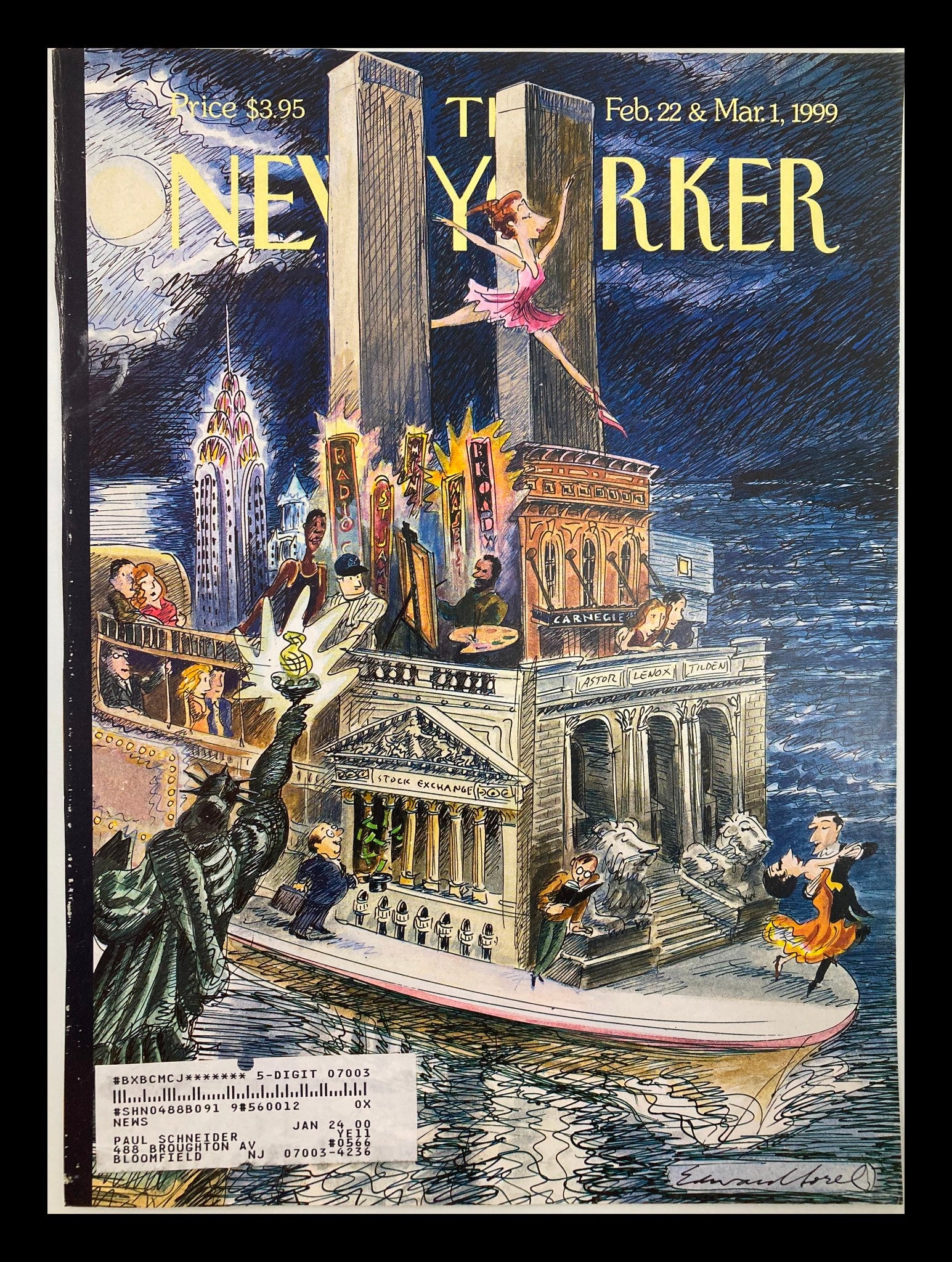 COVER ONLY The New Yorker February 22 1999 City of Dreams by Edward Sorel