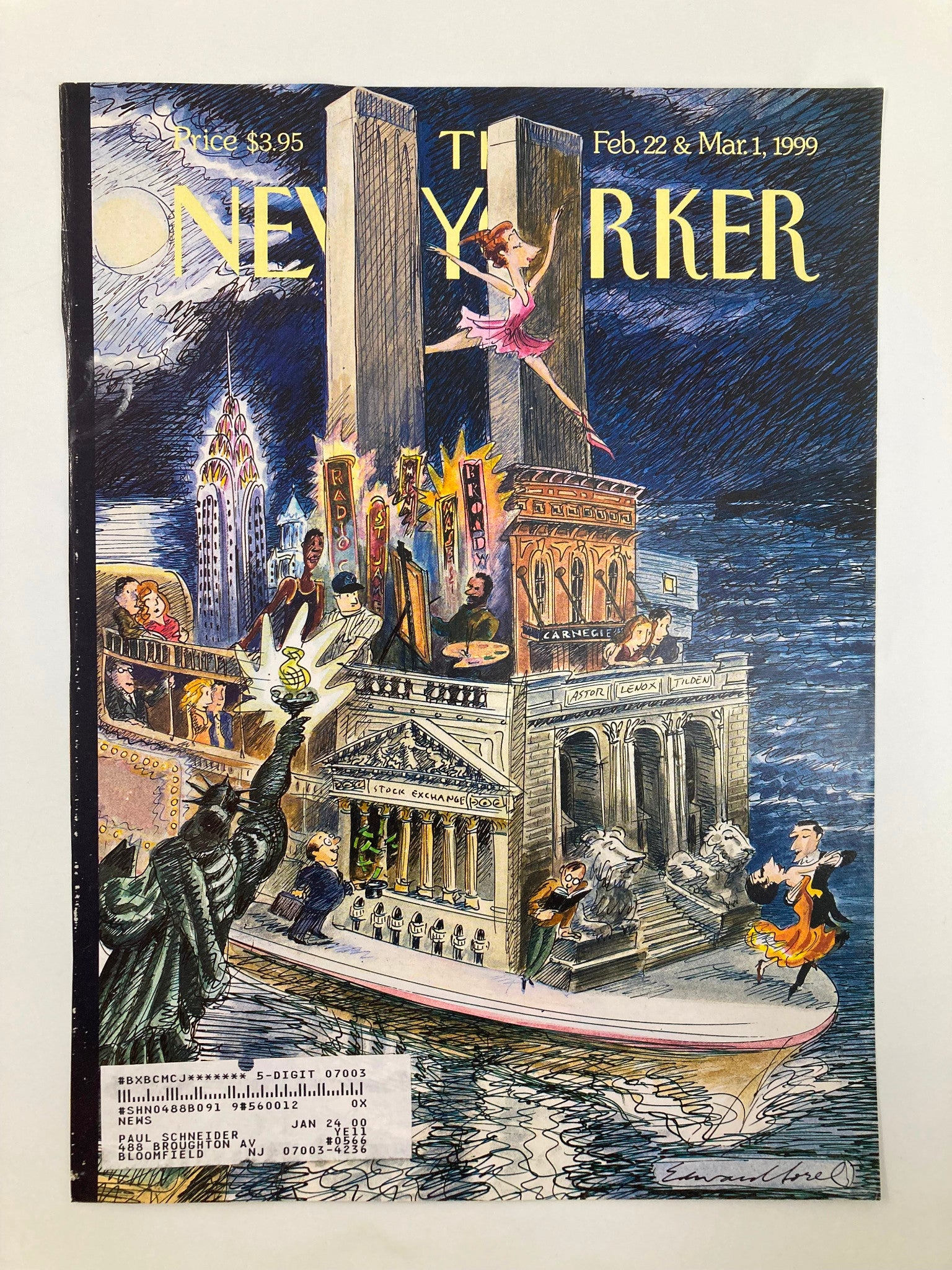 COVER ONLY The New Yorker February 22 1999 City of Dreams by Edward Sorel