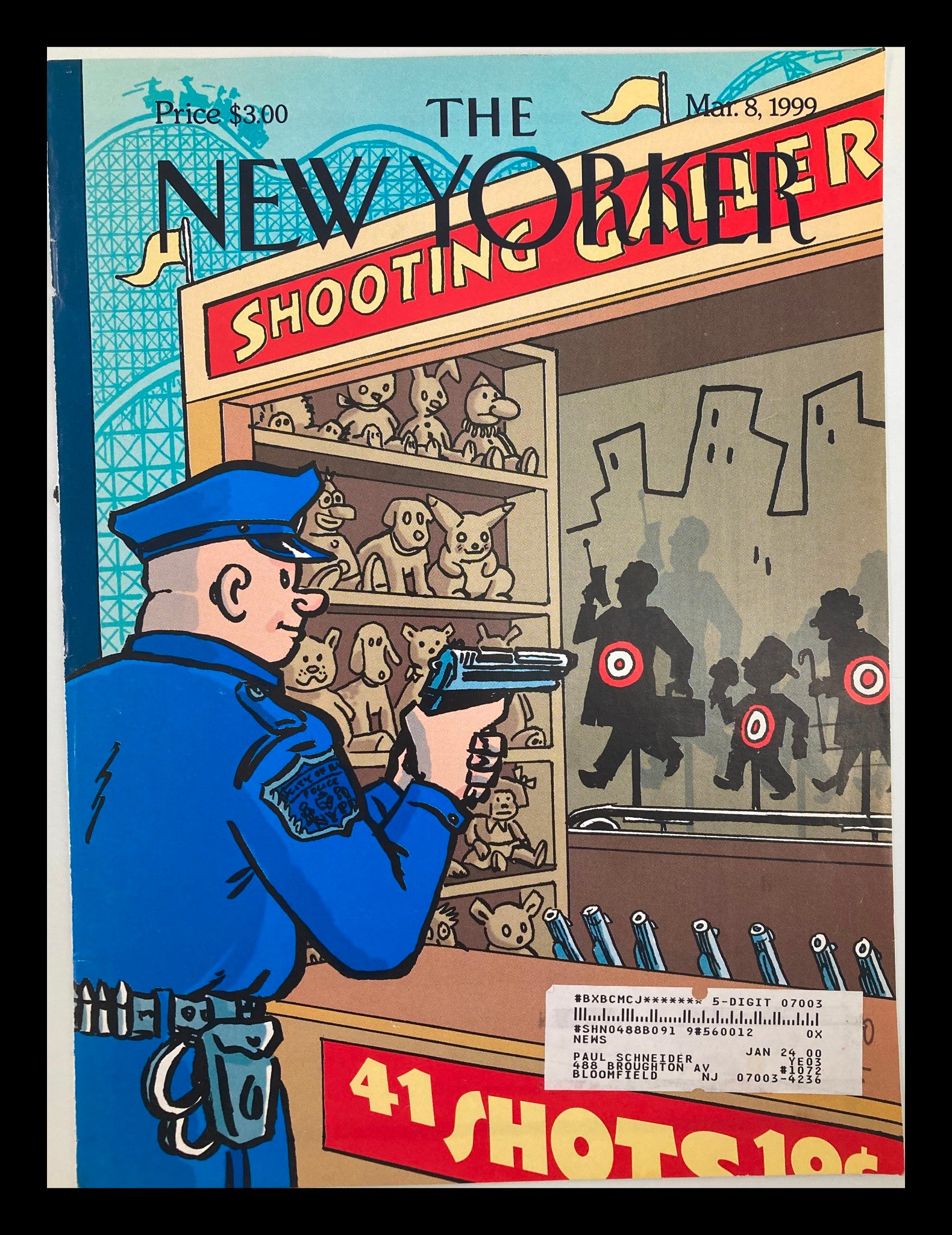 COVER ONLY The New Yorker March 8 1999 41 Shots 10 Cents by Art Spiegelman