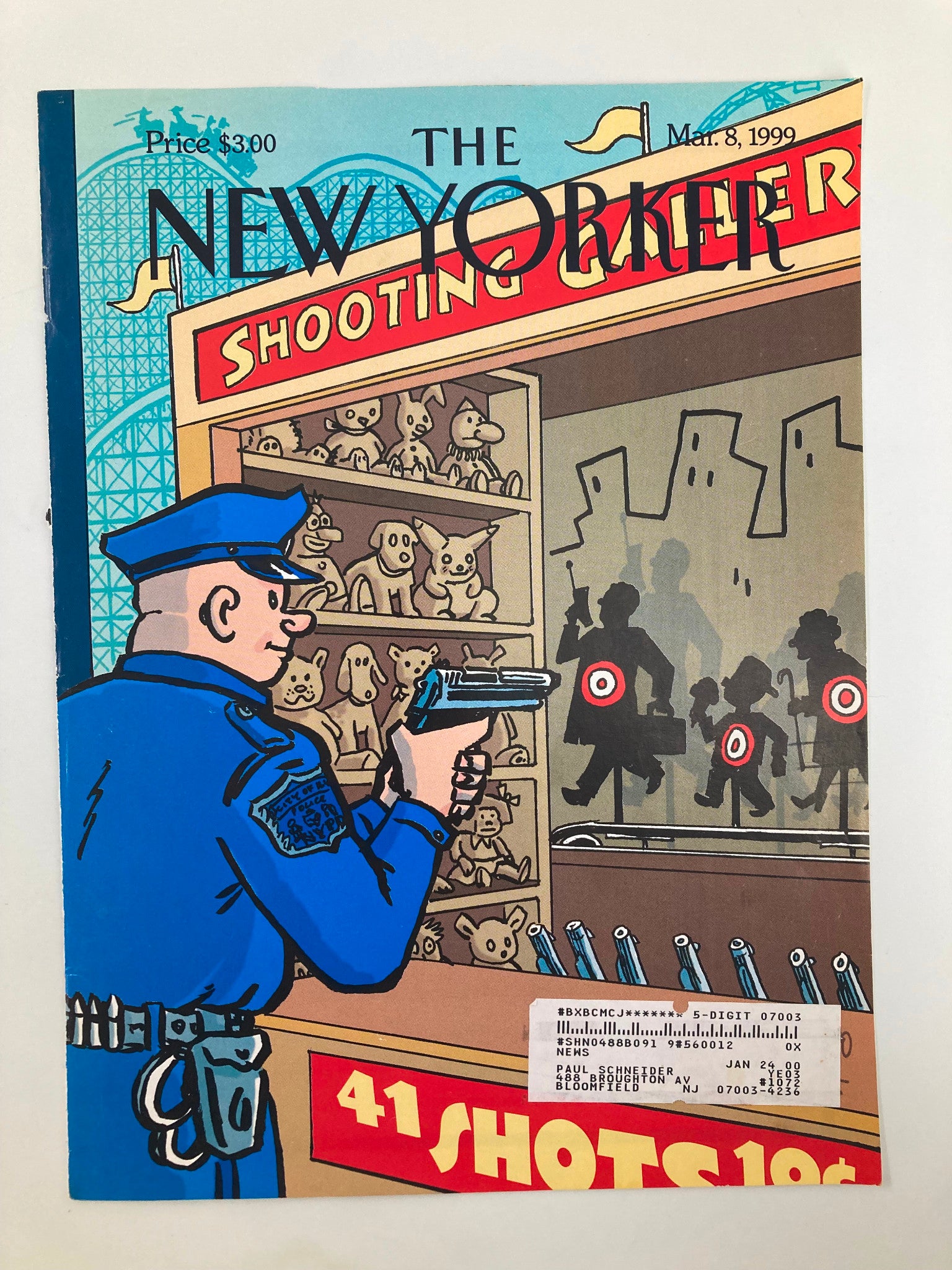 COVER ONLY The New Yorker March 8 1999 41 Shots 10 Cents by Art Spiegelman