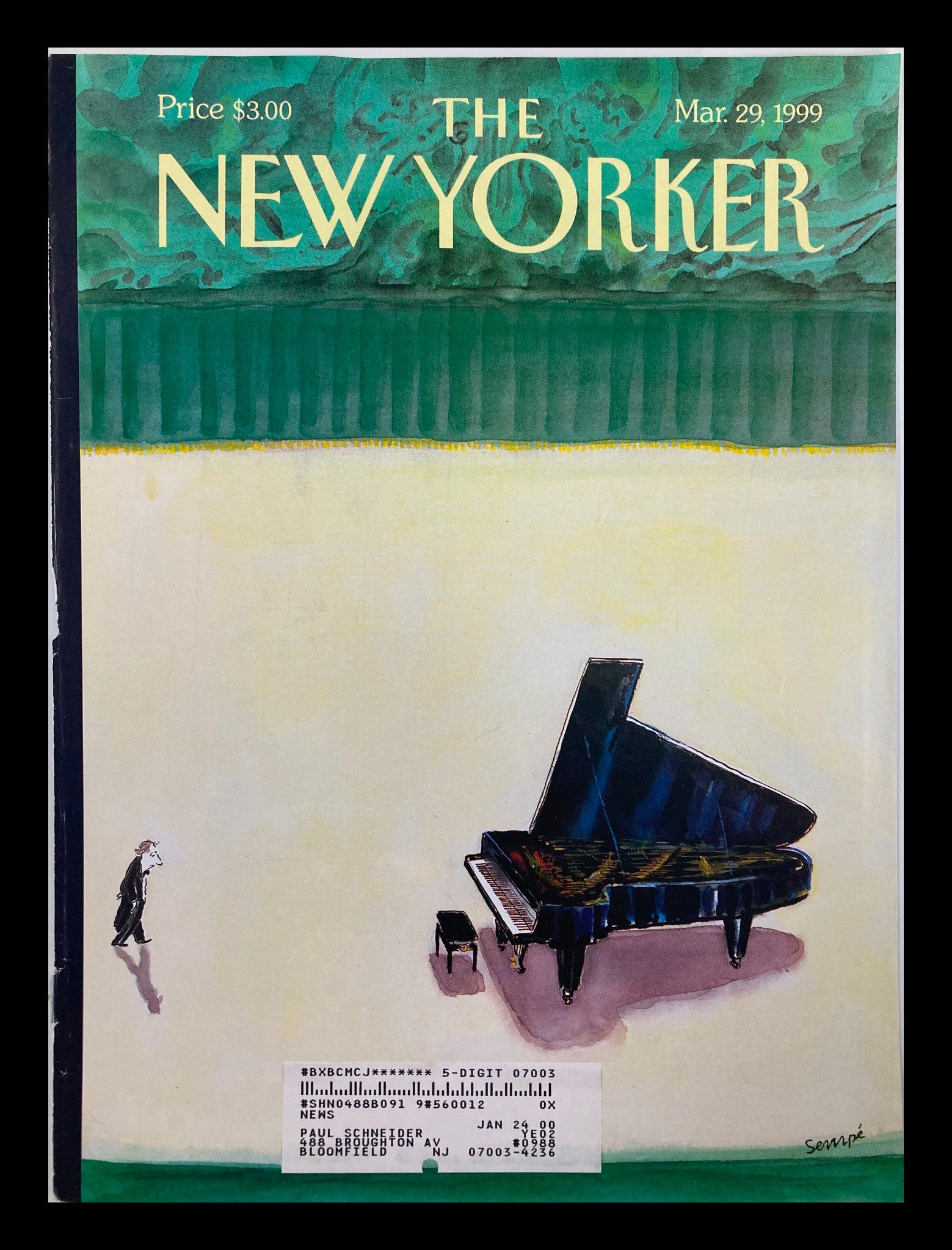 COVER ONLY The New Yorker March 29 1999 Slight Anxiety by Jean-Jacques Sempe