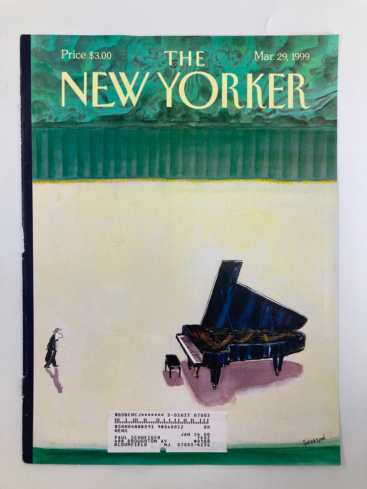 COVER ONLY The New Yorker March 29 1999 Slight Anxiety by Jean-Jacques Sempe