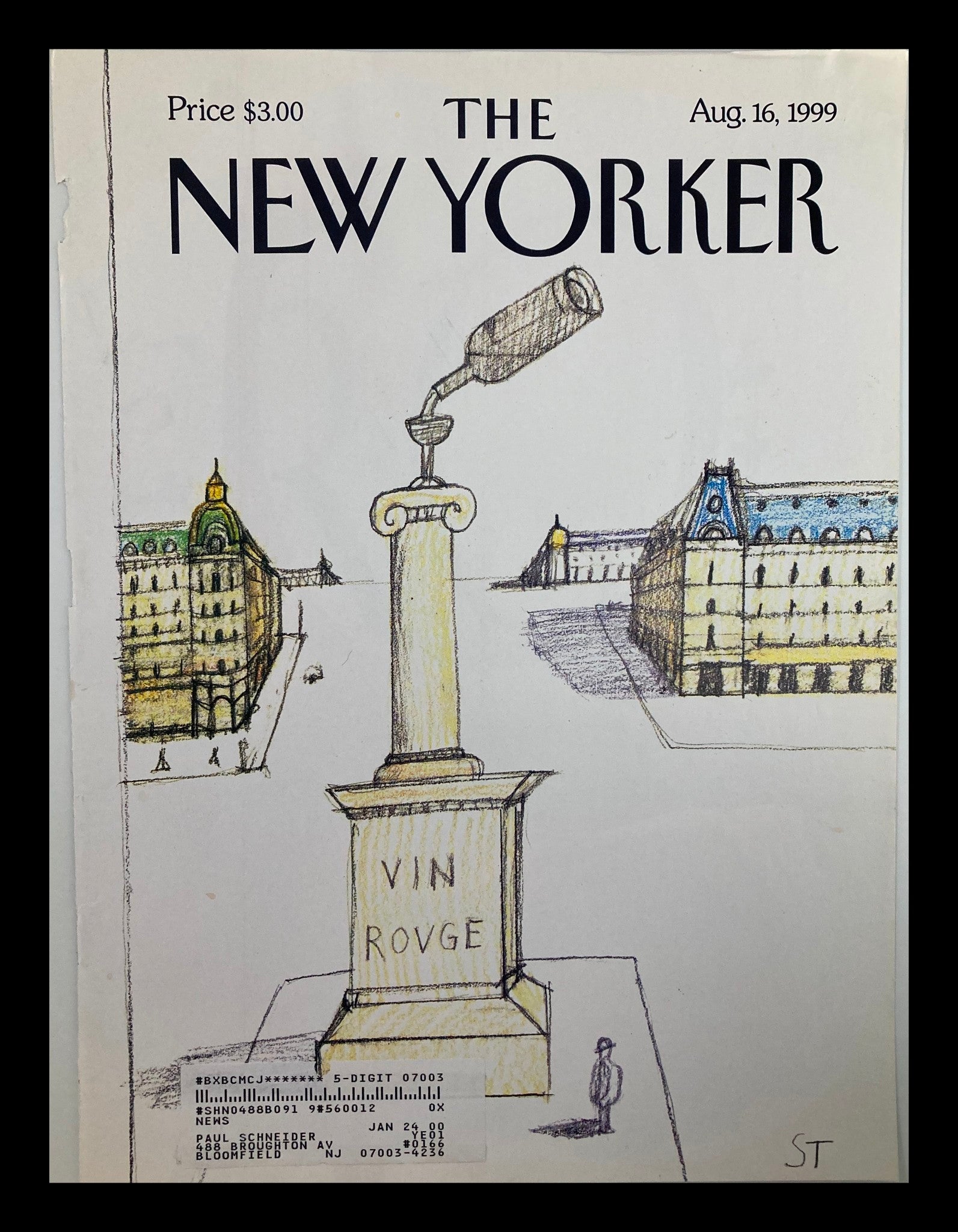 COVER ONLY The New Yorker August 16 1999 Red Wine Rules The World by Saul S.