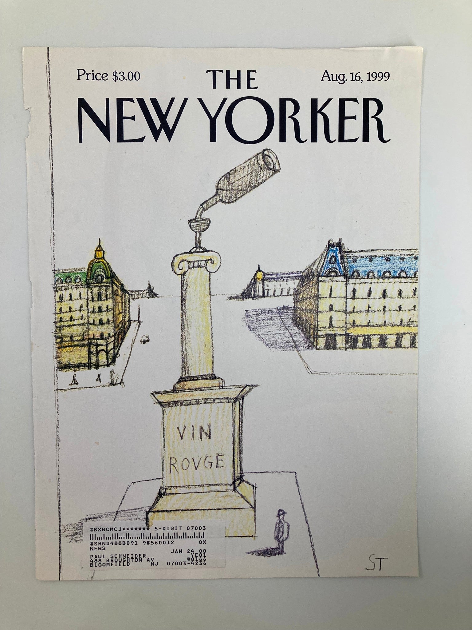 COVER ONLY The New Yorker August 16 1999 Red Wine Rules The World by Saul S.