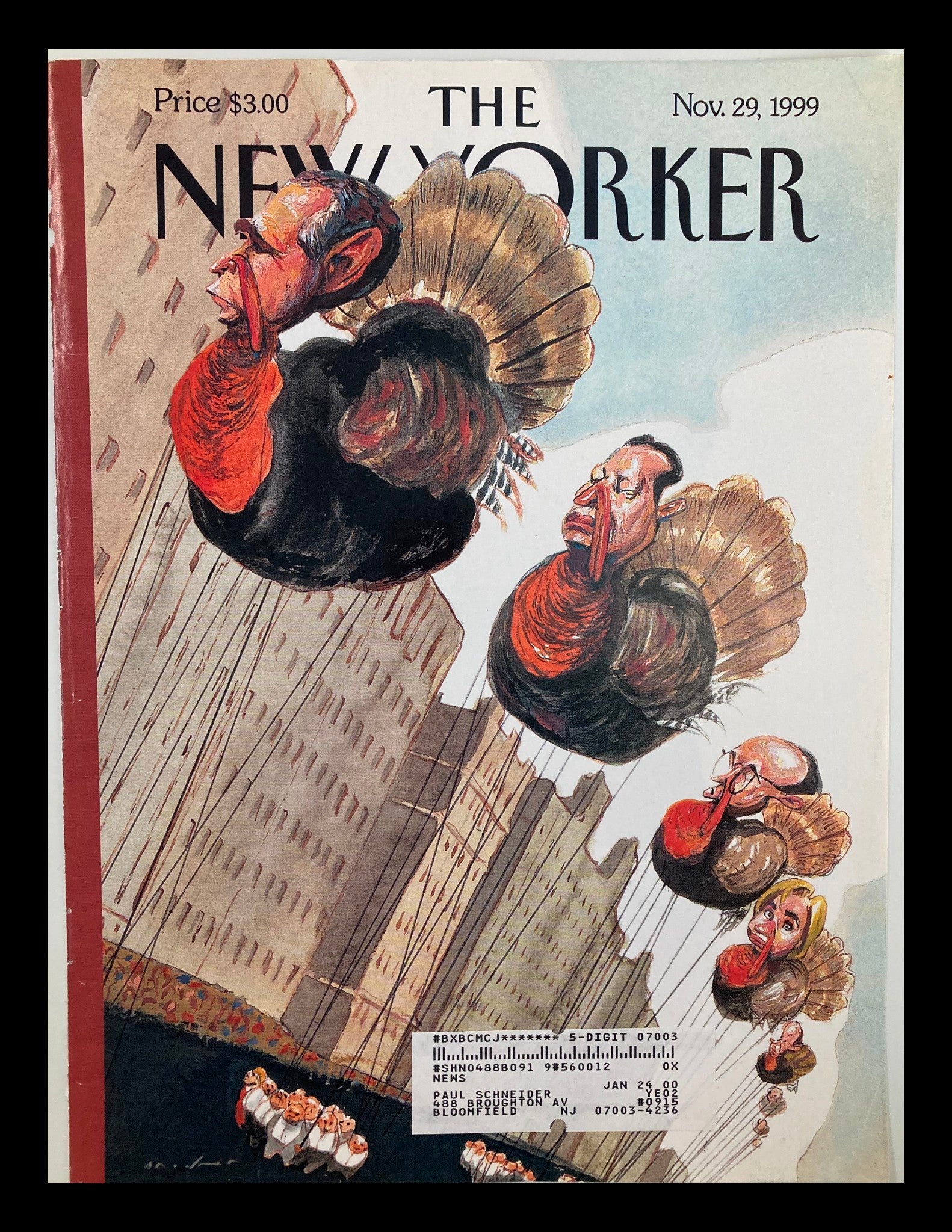 COVER ONLY The New Yorker November 29 1999 Turkey Day by Steve Brodner