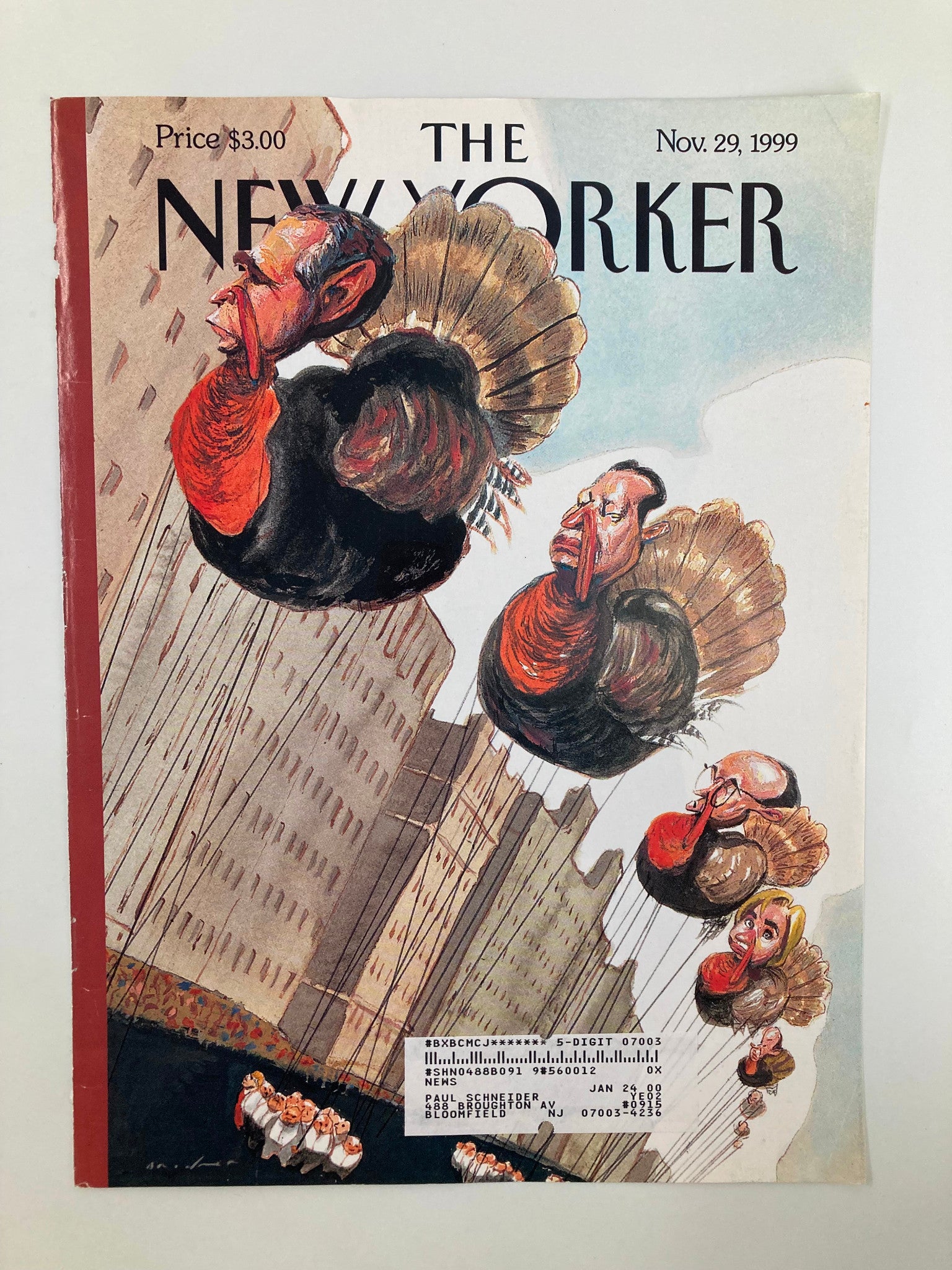 COVER ONLY The New Yorker November 29 1999 Turkey Day by Steve Brodner