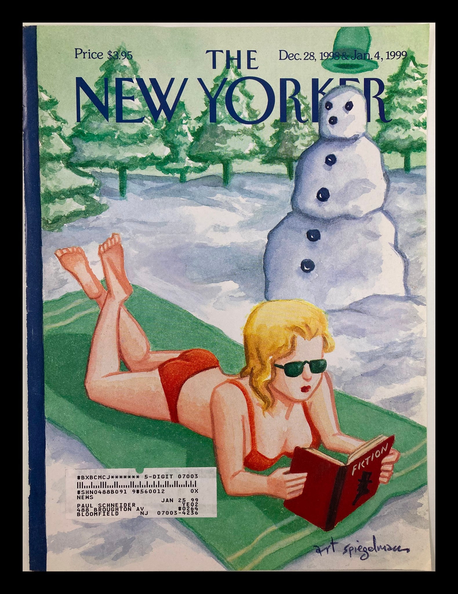 COVER ONLY The New Yorker December 28 1998 Snow Reading by Art Spiegelman