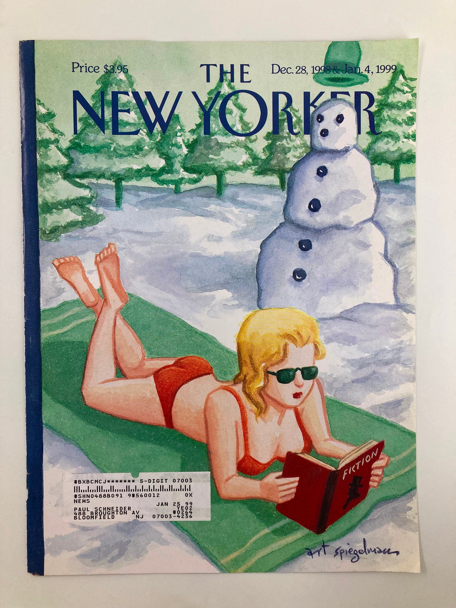 COVER ONLY The New Yorker December 28 1998 Snow Reading by Art Spiegelman