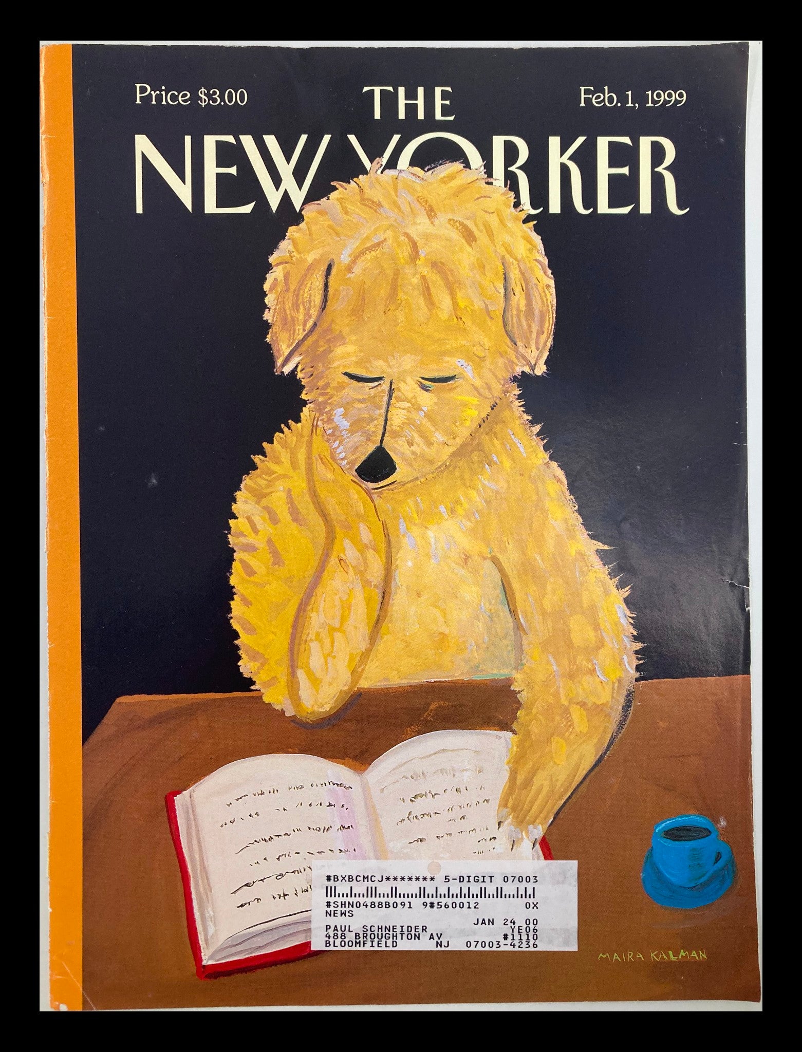 COVER ONLY The New Yorker February 1 1999 Dog Read Books by Maira Kalman