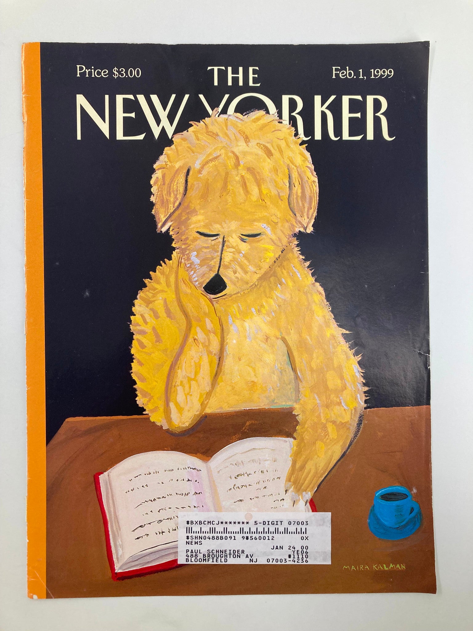 COVER ONLY The New Yorker February 1 1999 Dog Read Books by Maira Kalman