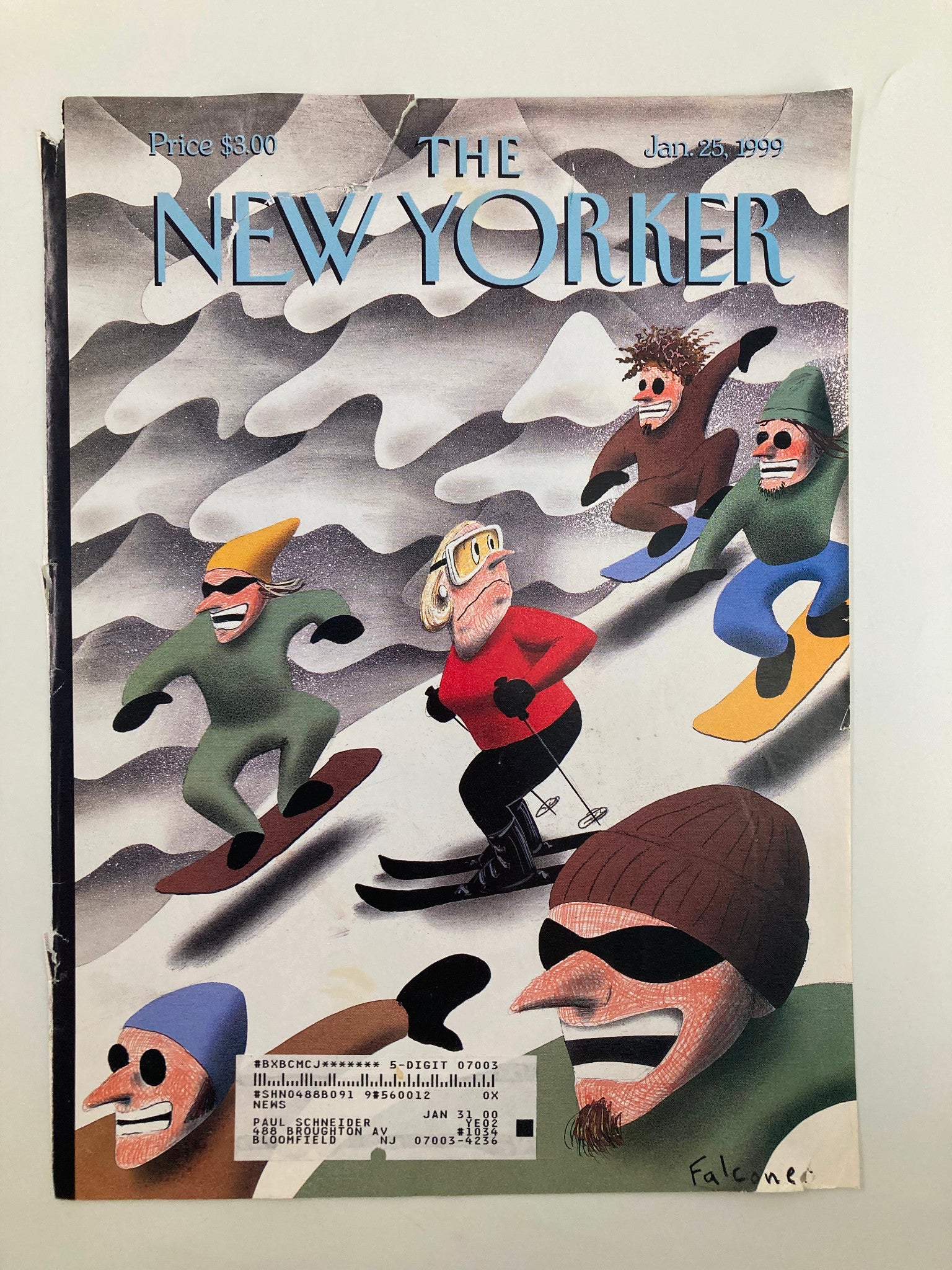 COVER ONLY The New Yorker January 25 1999 Skiing Downhill by Ian Falconer