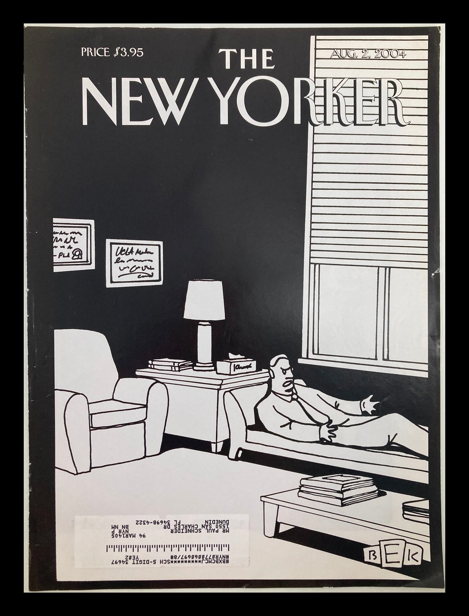 COVER ONLY The New Yorker August 2 2004 A Psychologist On Duty by Bruce E Kaplan