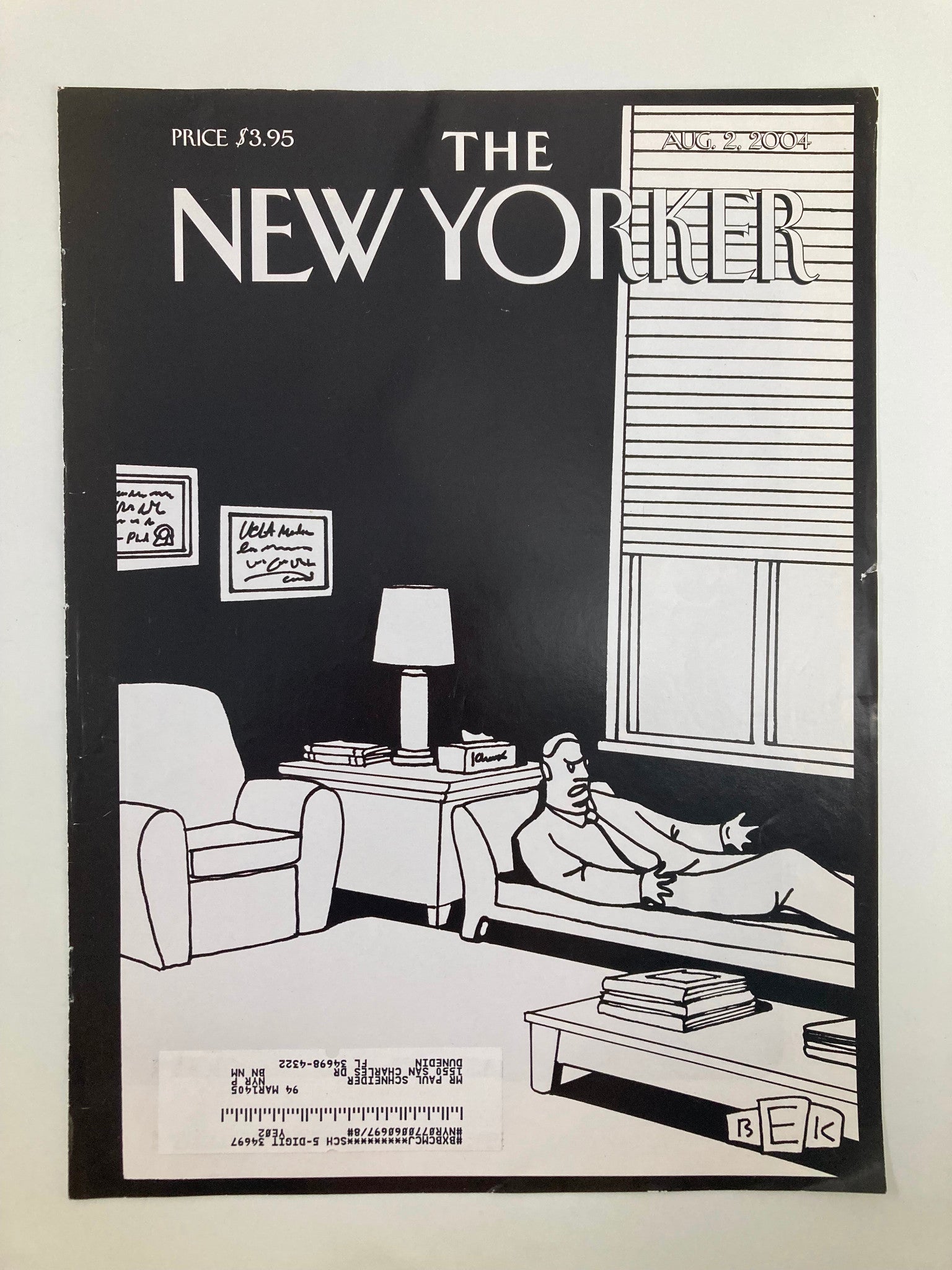 COVER ONLY The New Yorker August 2 2004 A Psychologist On Duty by Bruce E Kaplan