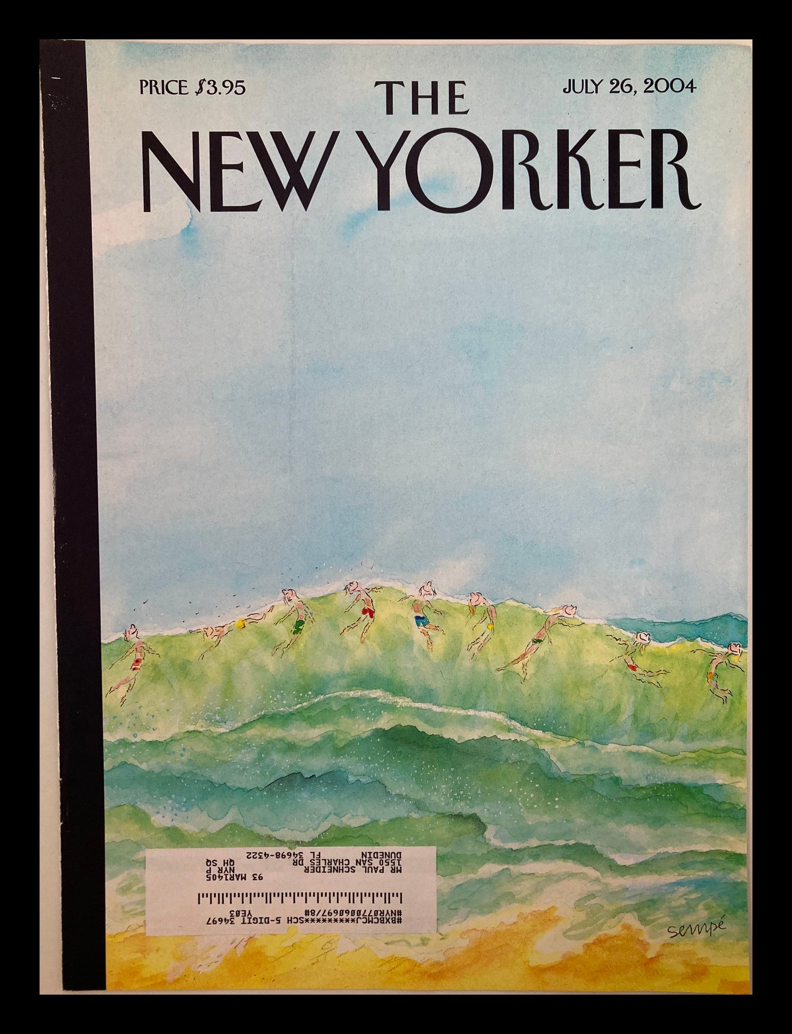 COVER ONLY The New Yorker July 26 2004 Beach Waves by Jean Jacques Sempe