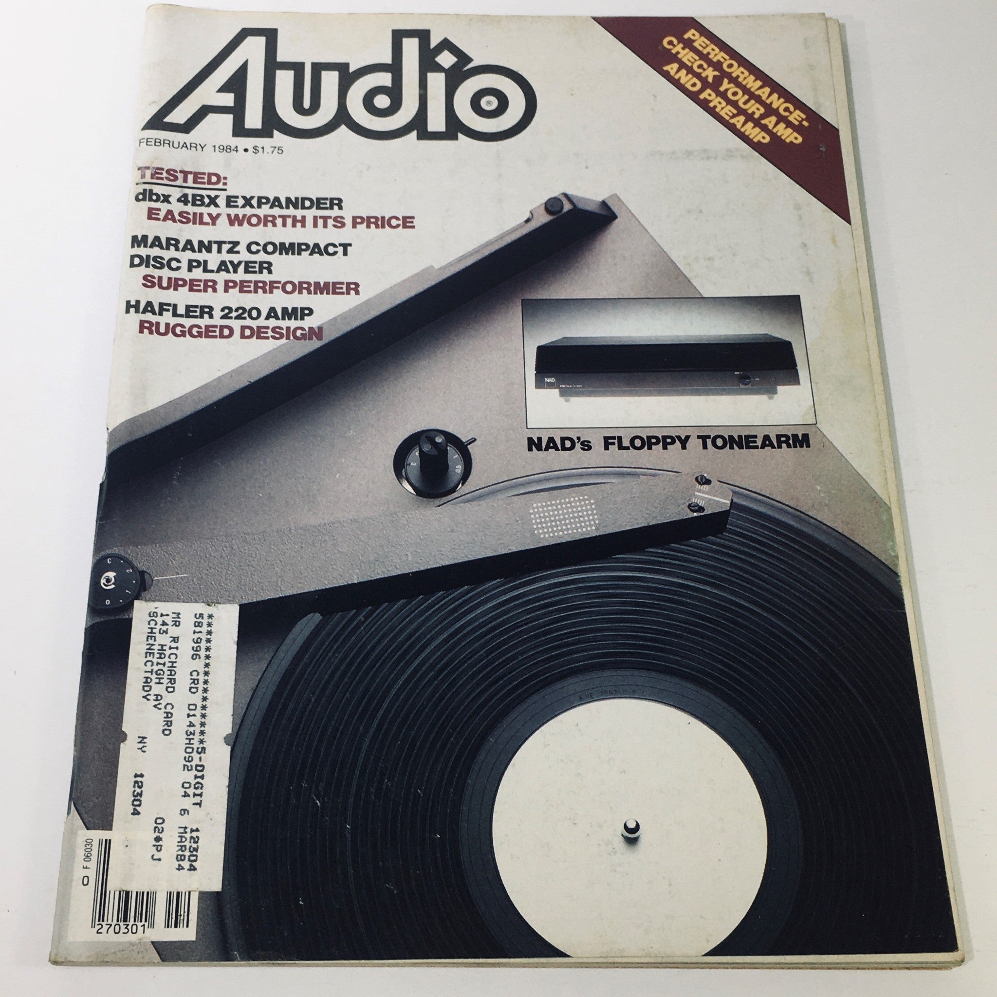 Cover of Audio Music Magazine, February 1984 issue, featuring Marantz Compact Disc Player, with the headline highlighting audio technology and tested equipment.