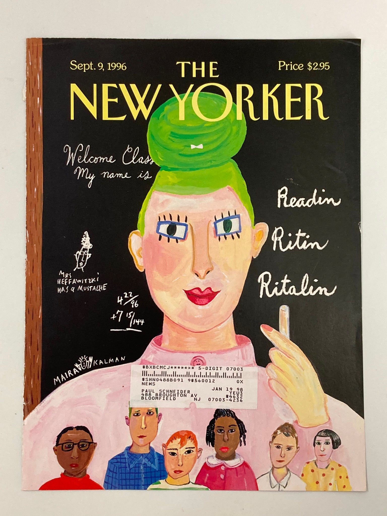 COVER ONLY The New Yorker September 9 1996 The Three Rs by Maira Kalman