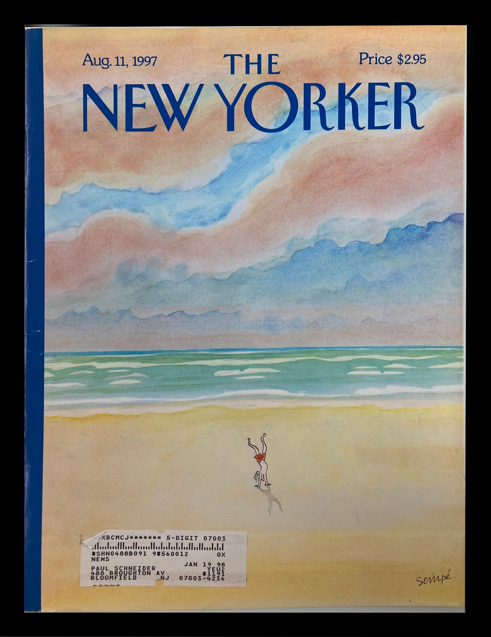 COVER ONLY The New Yorker August 11 1997 Les Pieds sur Terre by J-J Sempe