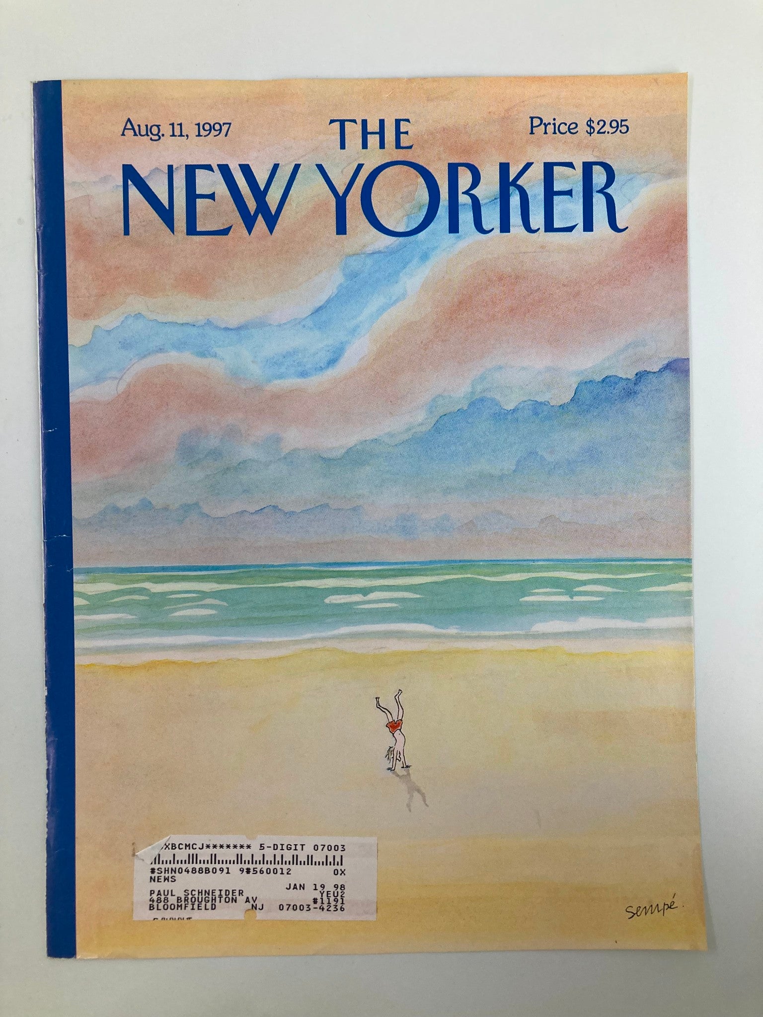 COVER ONLY The New Yorker August 11 1997 Les Pieds sur Terre by J-J Sempe