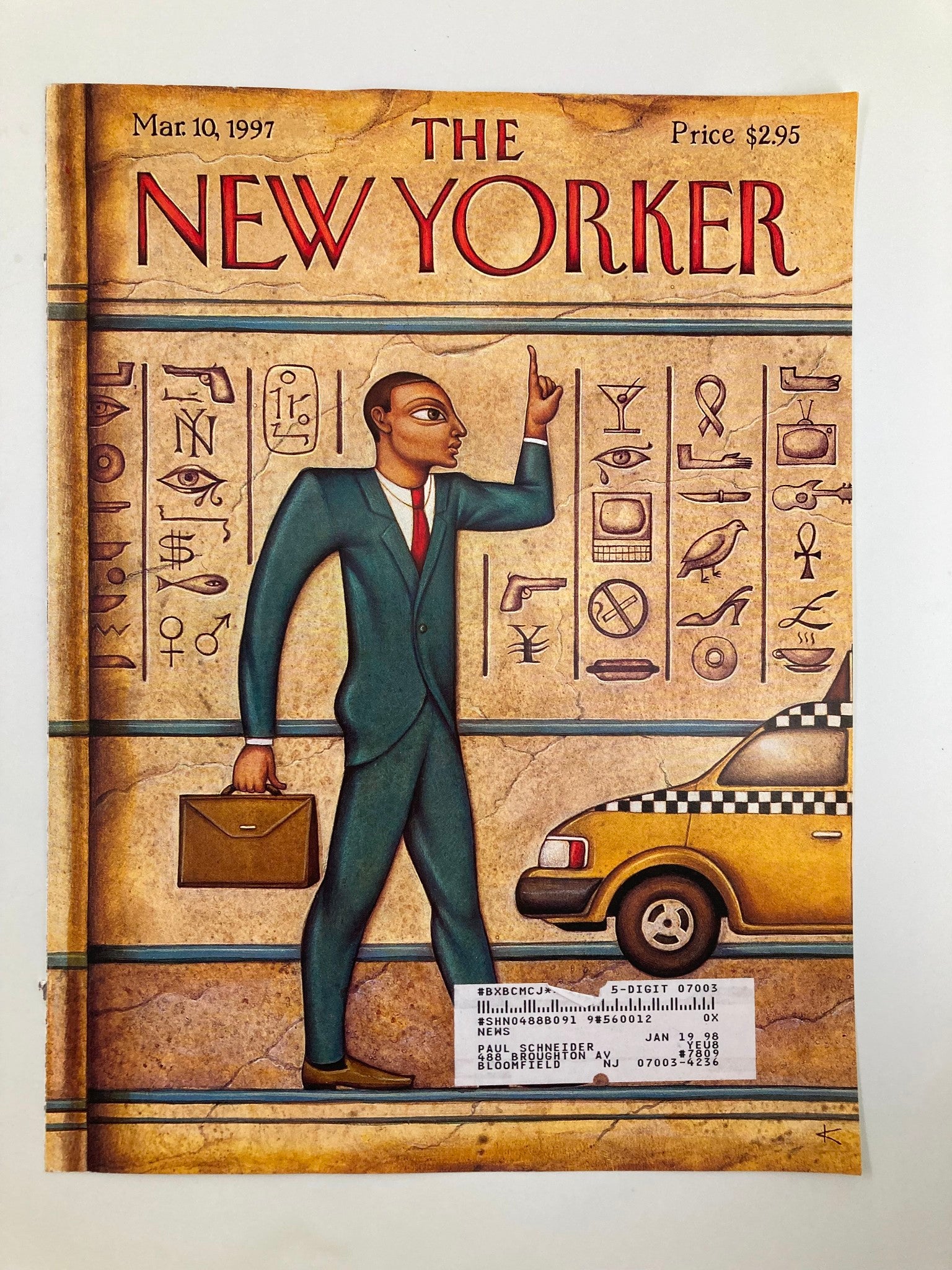 COVER ONLY The New Yorker March 10 1997 Tut's Taxi by Anita Kunz