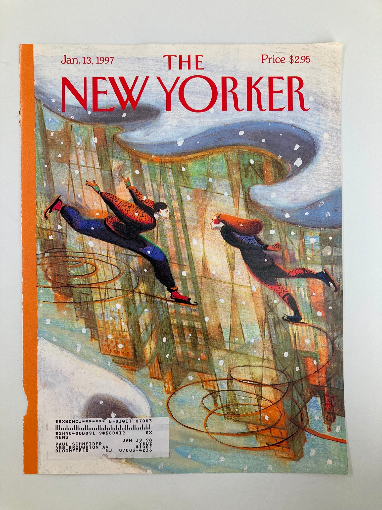 COVER ONLY The New Yorker January 13 1997 Ice Skating by Lorenzo Mattotti