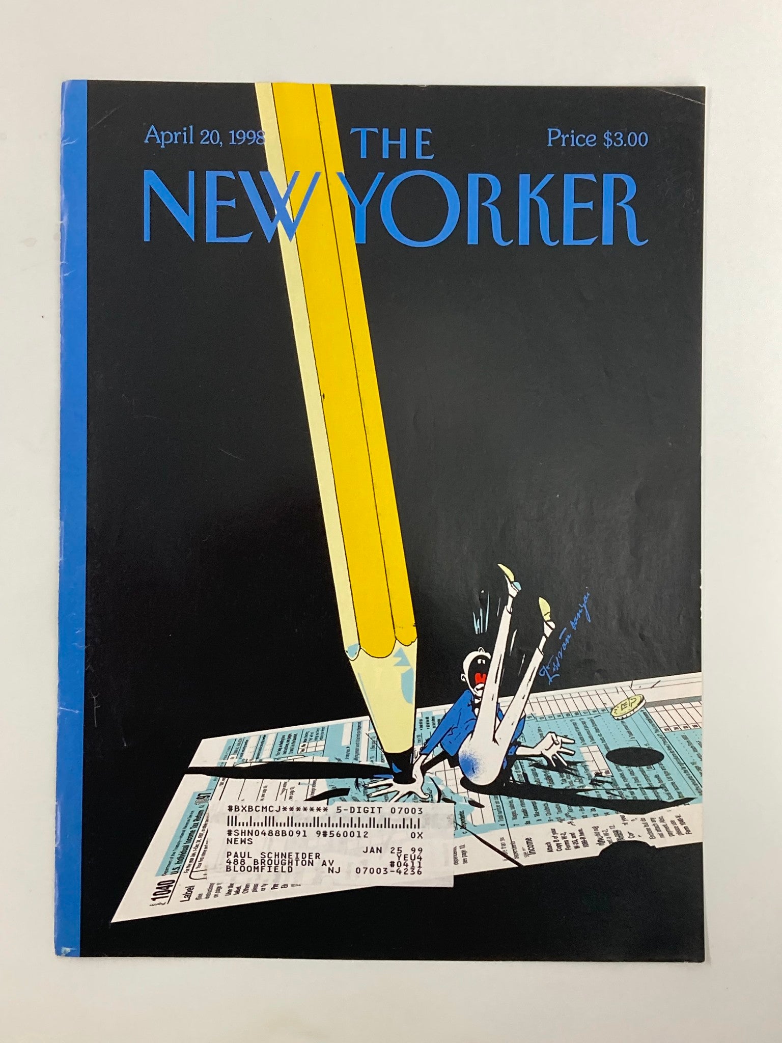 COVER ONLY The New Yorker April 20 1998 Nothing is Certain But by Istan Banyai