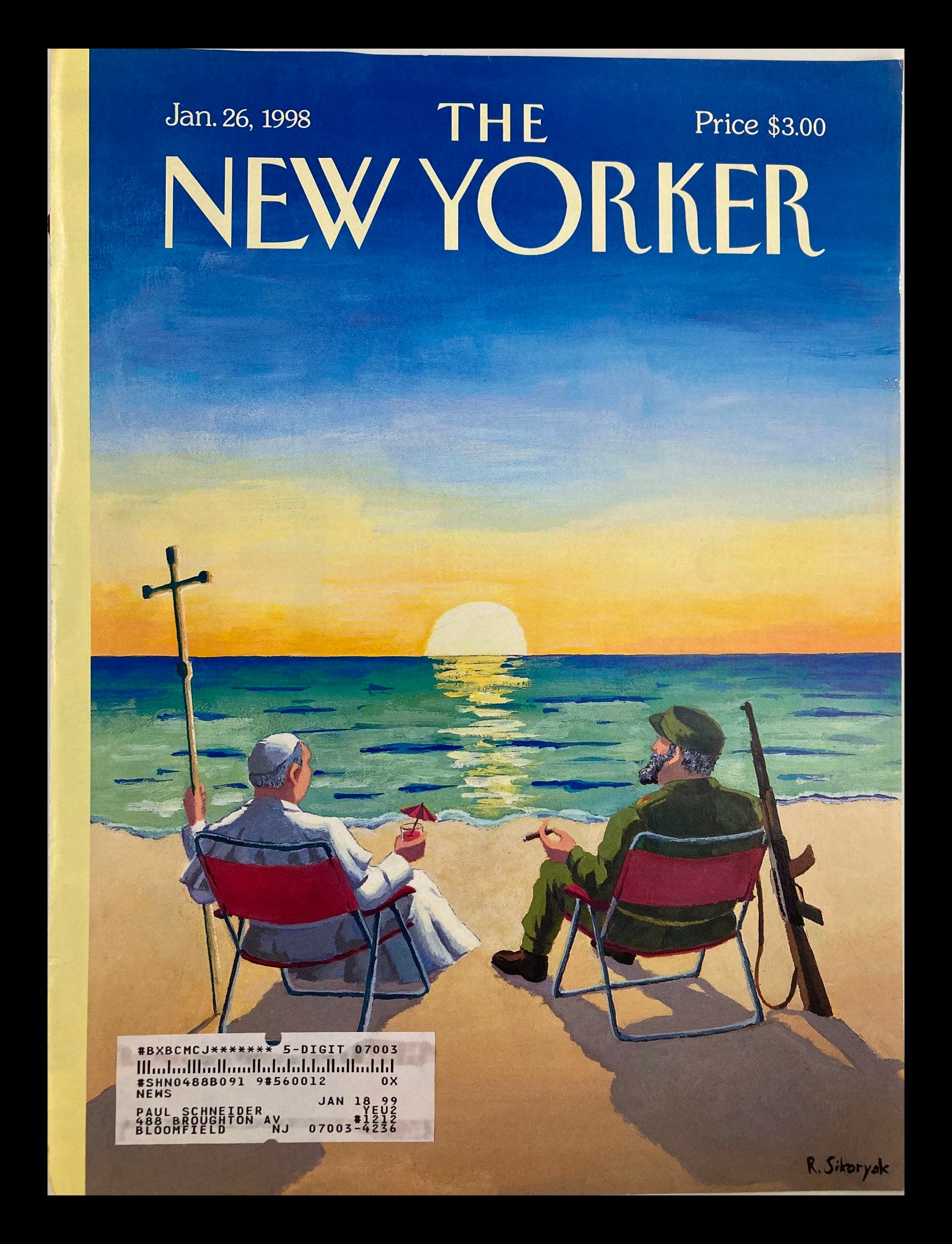 COVER ONLY The New Yorker January 26 1998 Pope and Castro by Robert Sikoryak