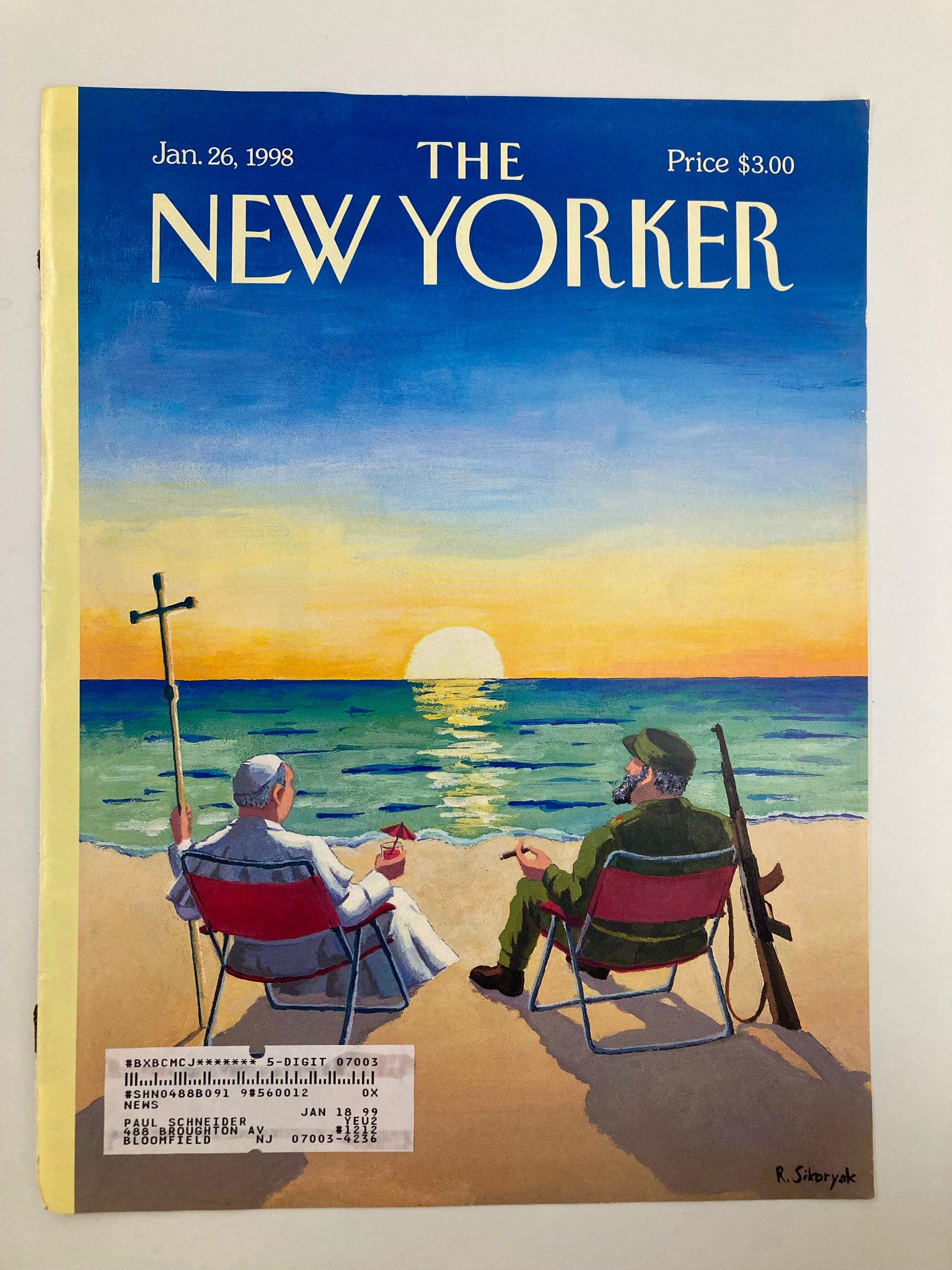 COVER ONLY The New Yorker January 26 1998 Pope and Castro by Robert Sikoryak