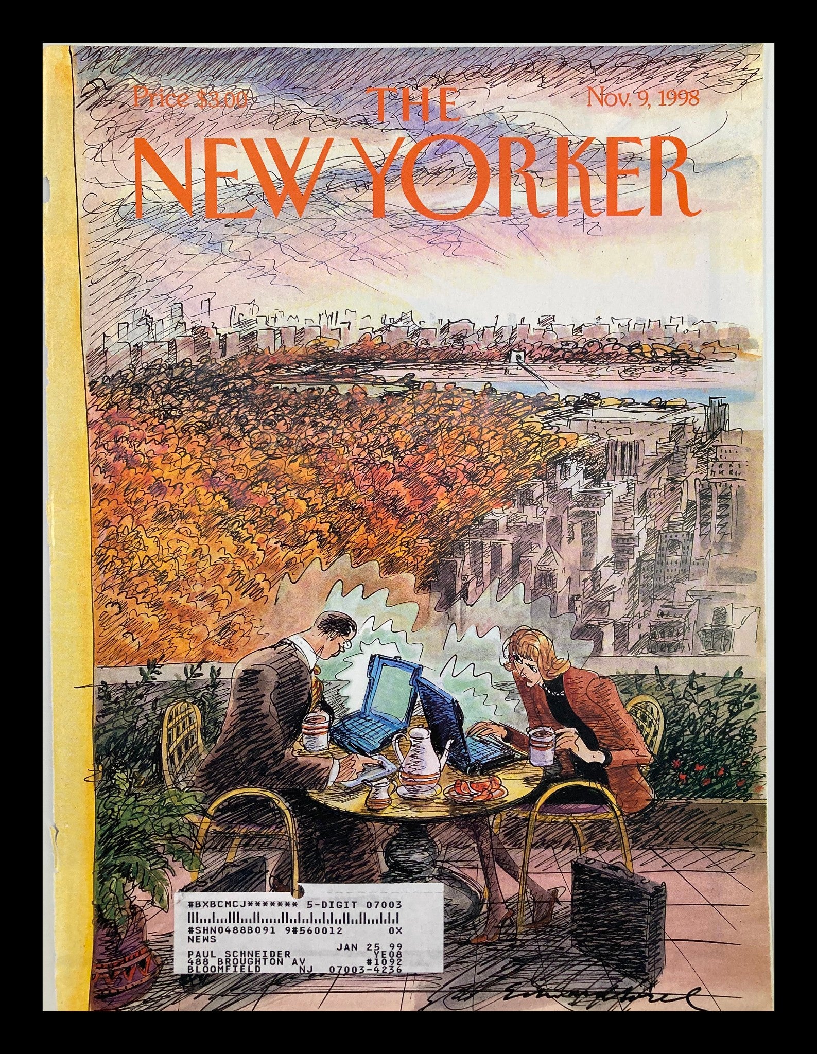 COVER ONLY The New Yorker November 9 1998 Early Birds by Edward Sorel