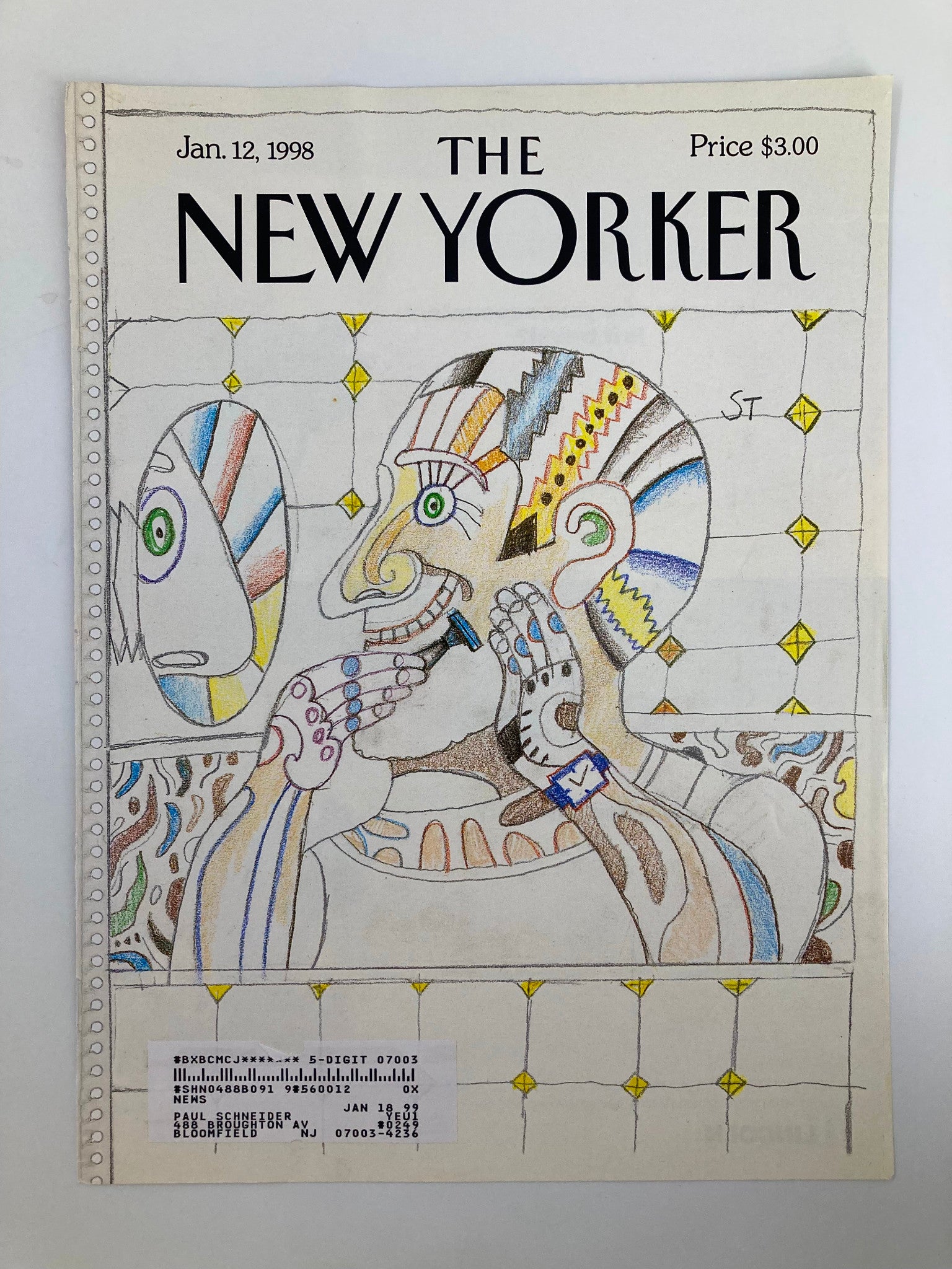 COVER ONLY The New Yorker January 12 1998 The Man in the Mirror by S. Steinberg