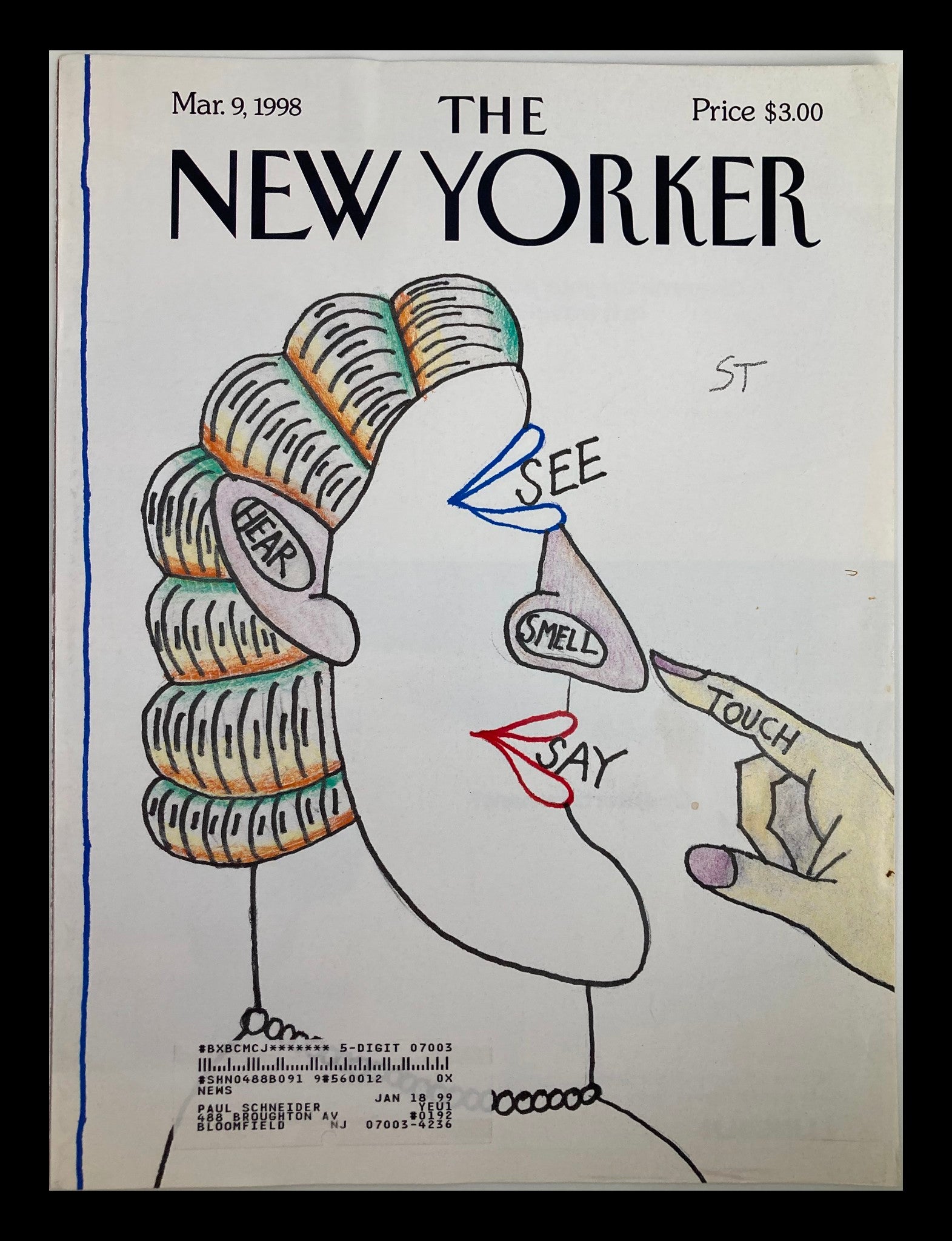 COVER ONLY The New Yorker March 9 1998 The Five Senses by Saul Steinberg